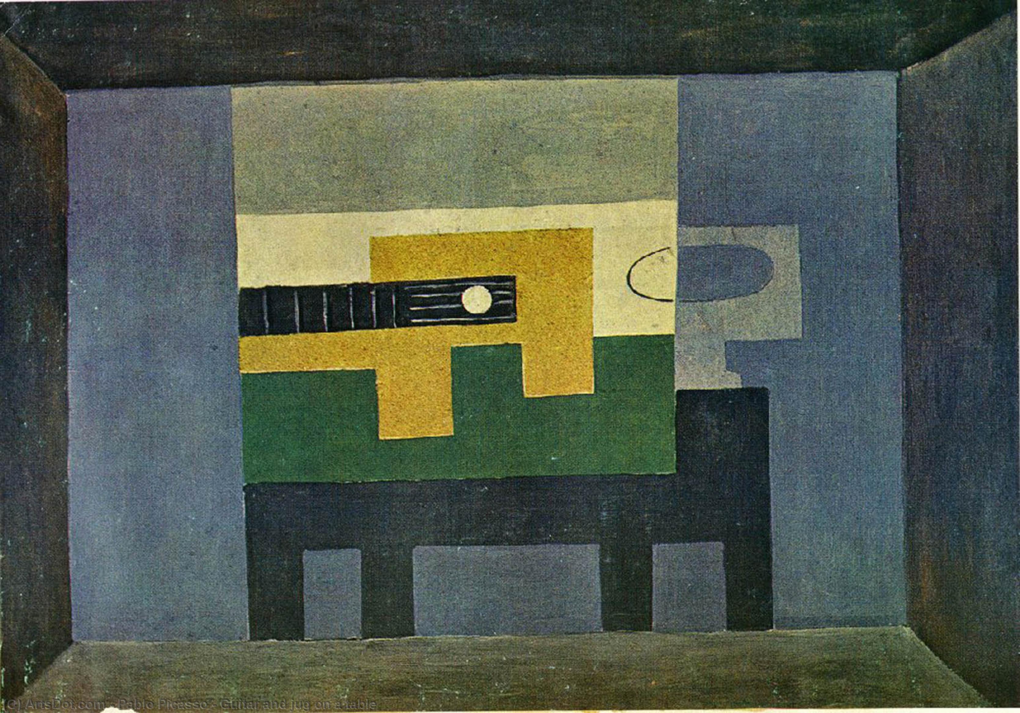 WikiOO.org - Enciklopedija dailės - Tapyba, meno kuriniai Pablo Picasso - Guitar and jug on a table
