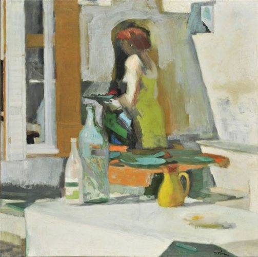 Wikioo.org - The Encyclopedia of Fine Arts - Painting, Artwork by Panayiotis Tetsis - Composition with girl and still life