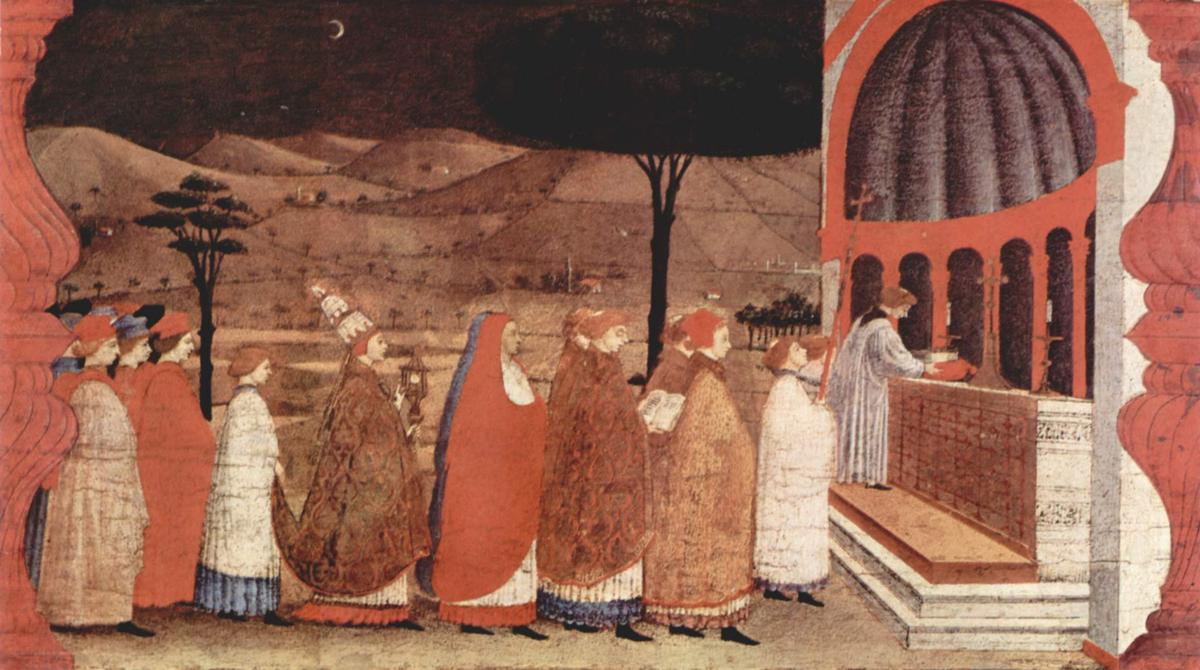 Wikioo.org – La Enciclopedia de las Bellas Artes - Pintura, Obras de arte de Paolo Uccello - Procession of re-ordained in a church