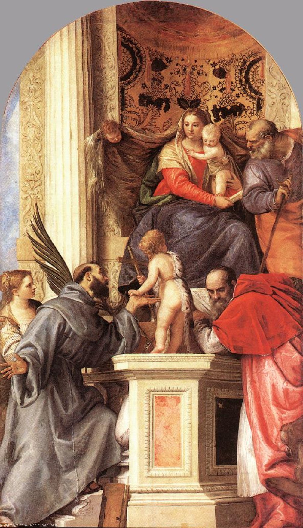 Wikioo.org - Die Enzyklopädie bildender Kunst - Malerei, Kunstwerk von Paolo Veronese - Madonna Thronende mit  die heiligen