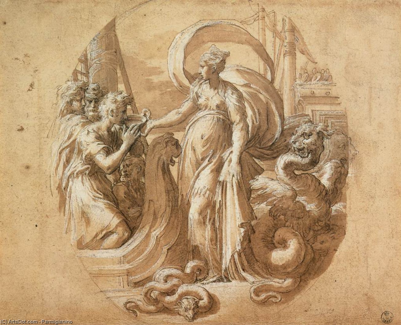 WikiOO.org - אנציקלופדיה לאמנויות יפות - ציור, יצירות אמנות Parmigianino - Circe and the Companions of Ulysses