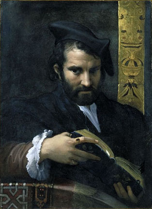 Wikioo.org – L'Enciclopedia delle Belle Arti - Pittura, Opere di Parmigianino - ritratto di una uomo con  Un  libro