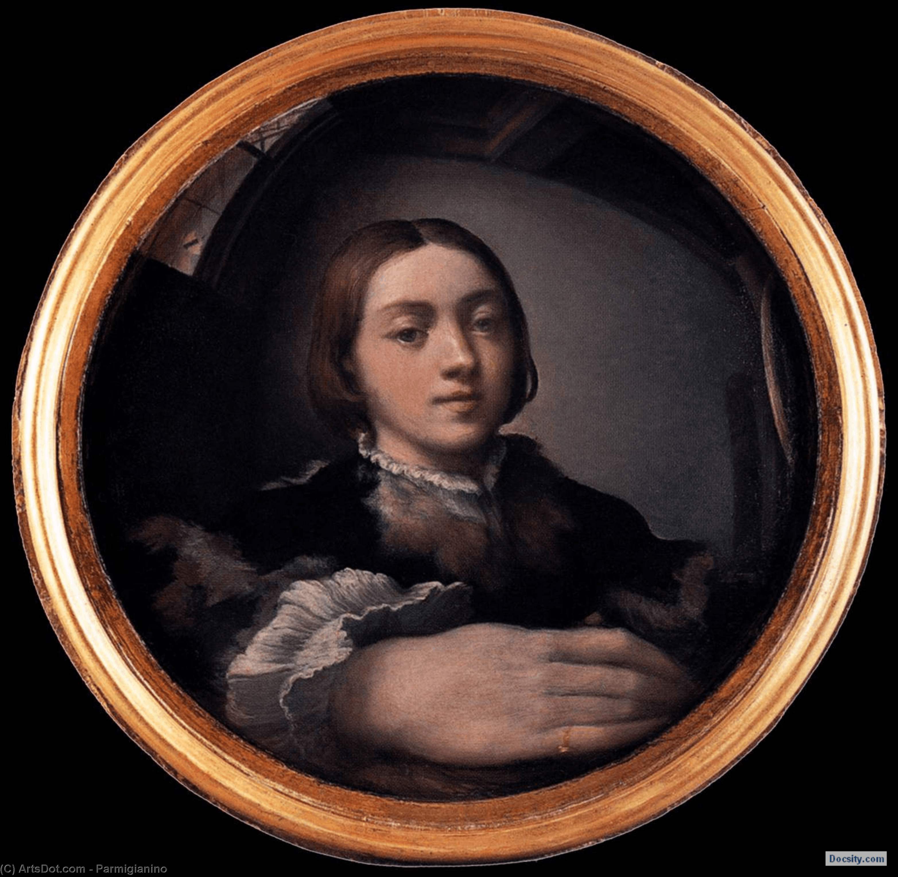 WikiOO.org - Encyclopedia of Fine Arts - Schilderen, Artwork Parmigianino - Self Portrait at the Mirror