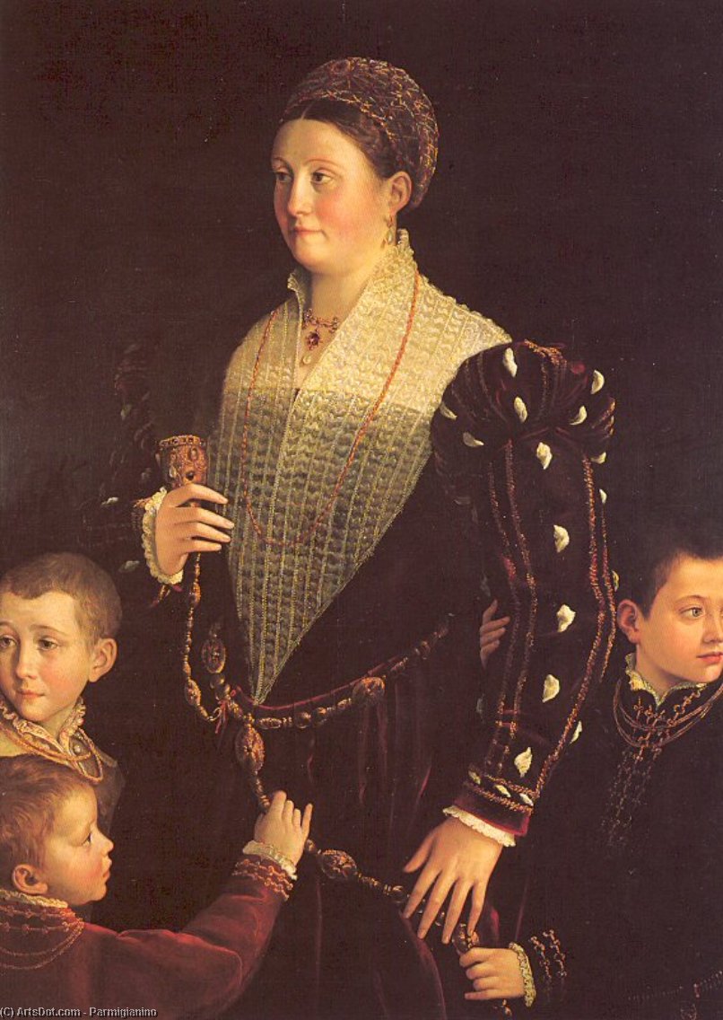 Wikioo.org - The Encyclopedia of Fine Arts - Painting, Artwork by Parmigianino - Camilla Gonzaga with Her Three Sons