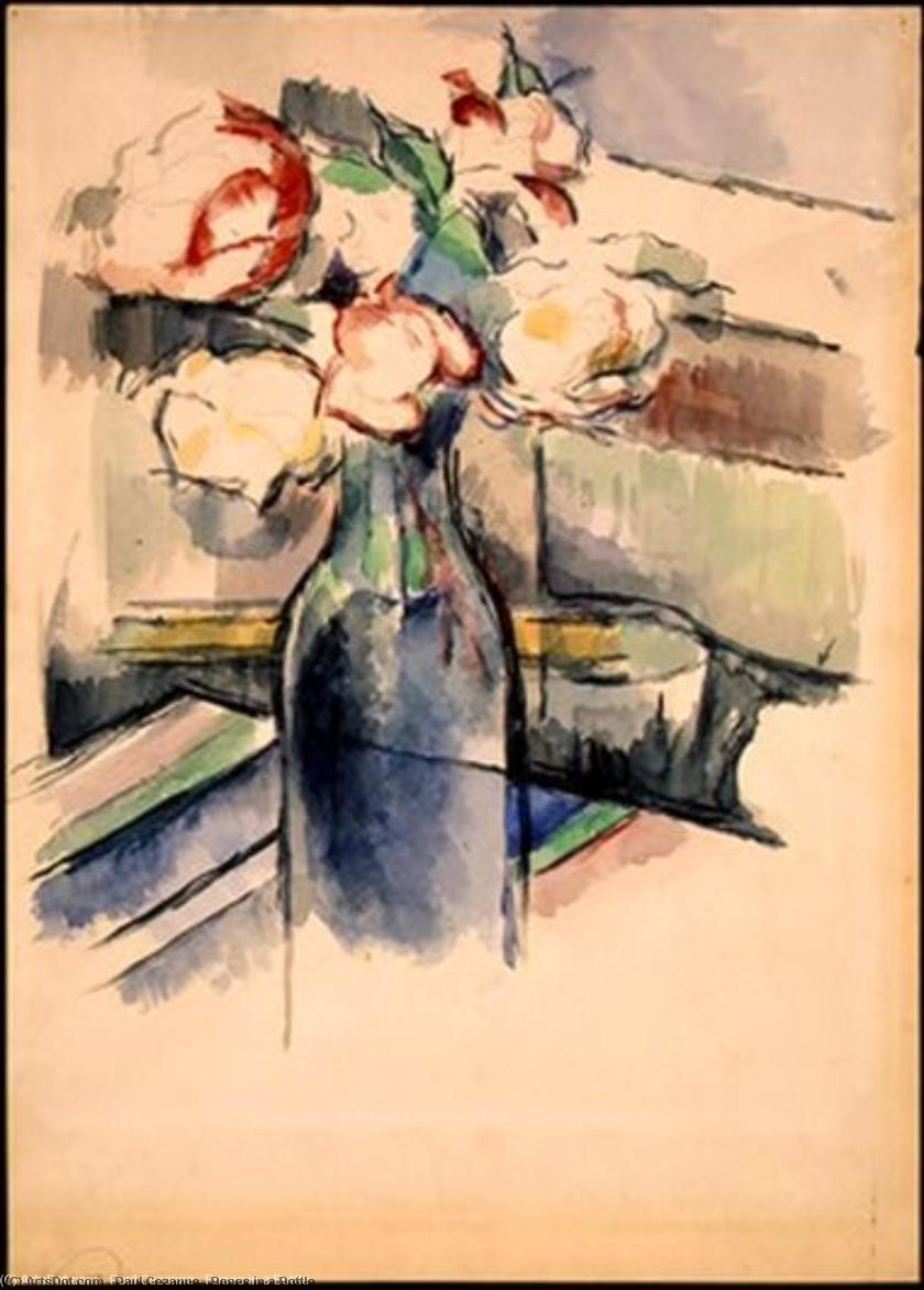 WikiOO.org - Encyclopedia of Fine Arts - Lukisan, Artwork Paul Cezanne - Roses in a Bottle