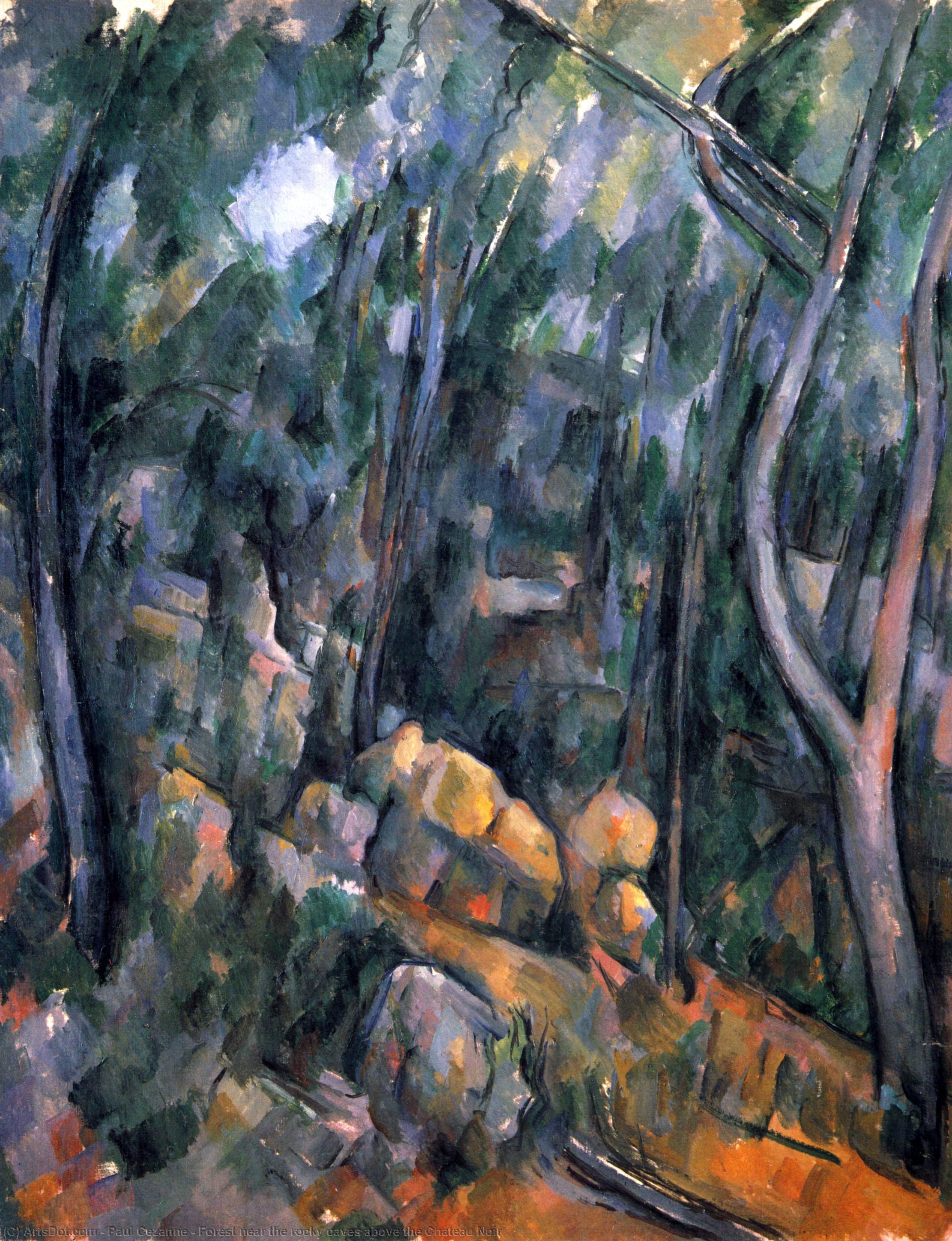 Wikioo.org – La Enciclopedia de las Bellas Artes - Pintura, Obras de arte de Paul Cezanne - Bosque cerca de rocoso cuevas sobre el noir castillo