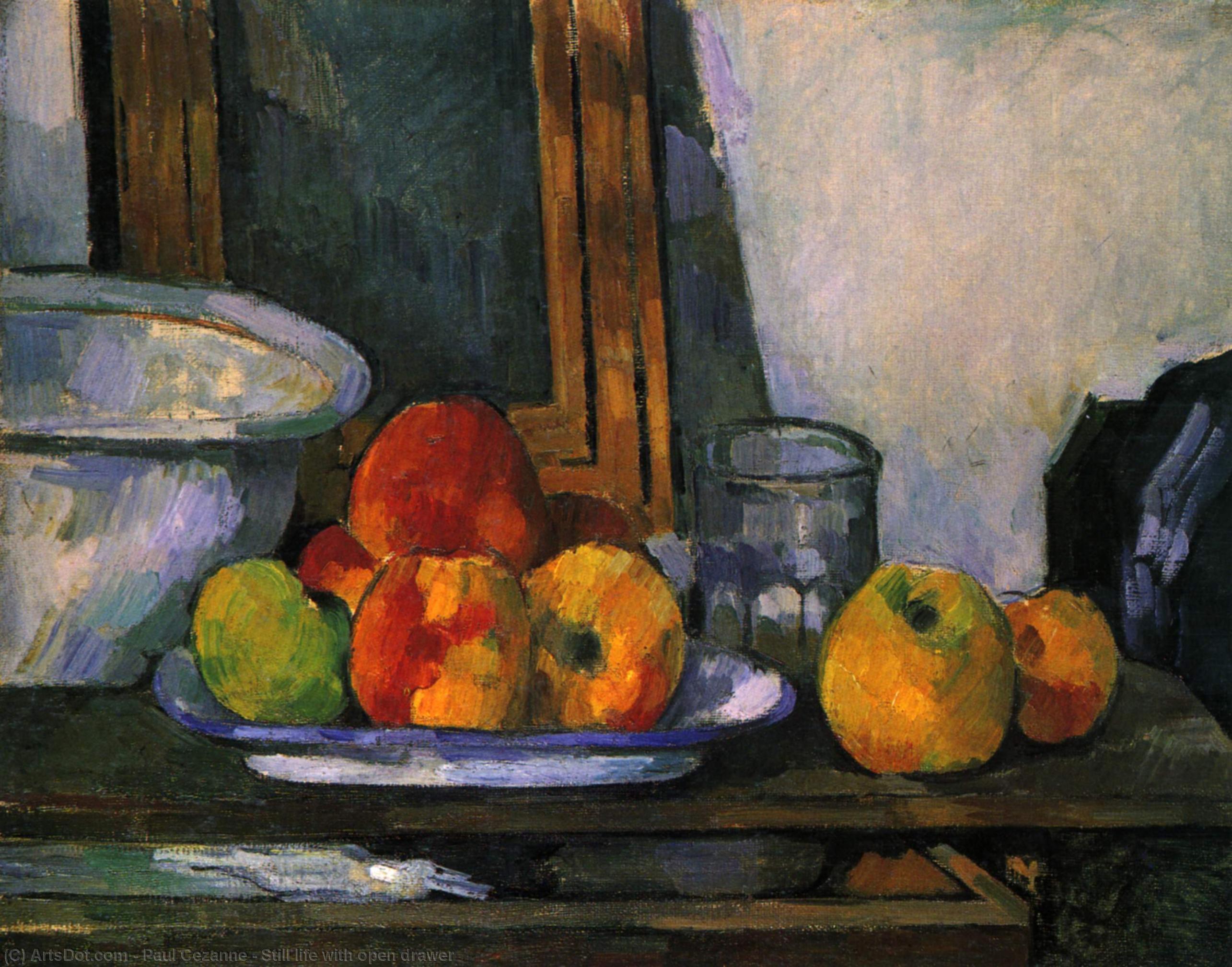 Wikioo.org – La Enciclopedia de las Bellas Artes - Pintura, Obras de arte de Paul Cezanne - bodegón con abierta  Cajón