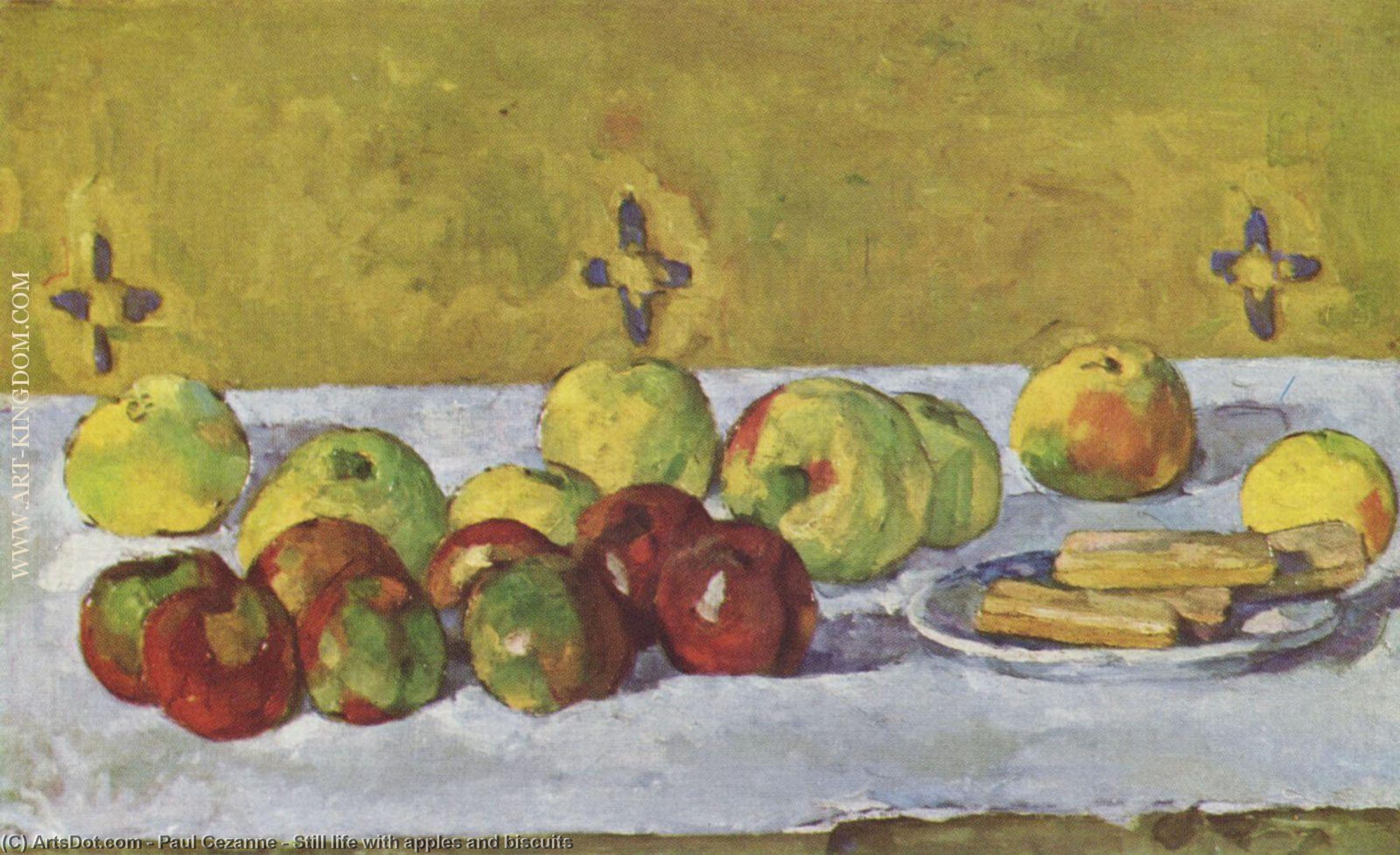 Wikioo.org - The Encyclopedia of Fine Arts - Painting, Artwork by Paul Cezanne - Still life with apples and biscuits