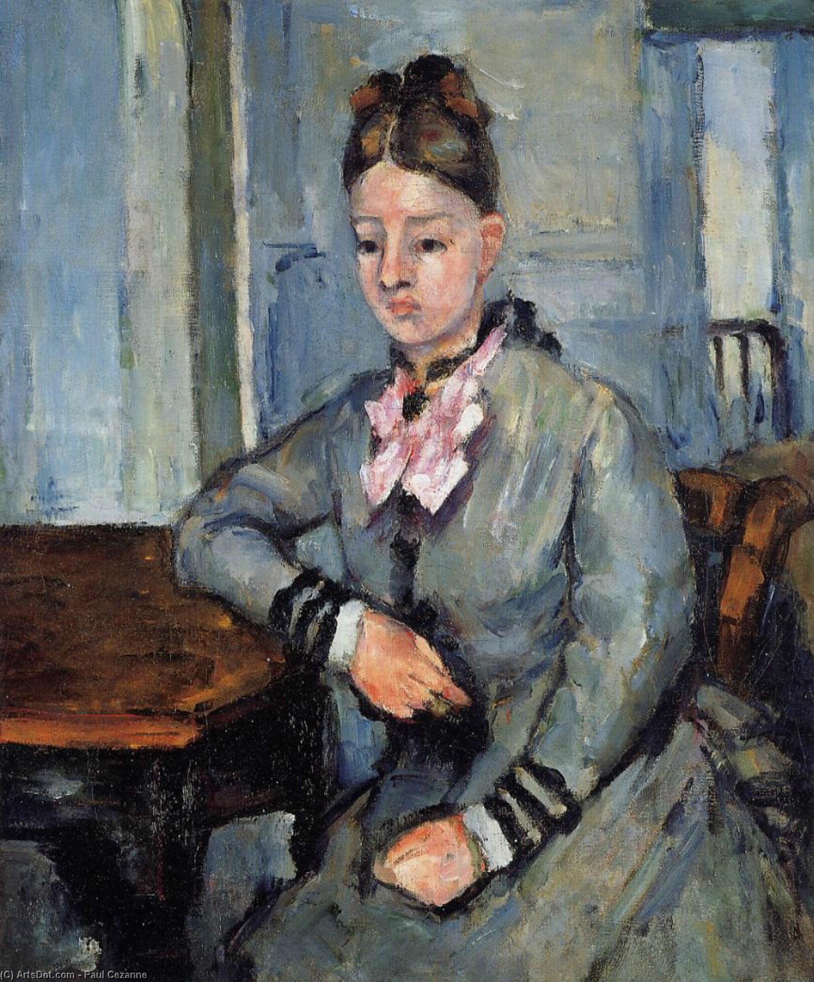 Wikioo.org - The Encyclopedia of Fine Arts - Painting, Artwork by Paul Cezanne - Madame Cezanne Leaning on a Table