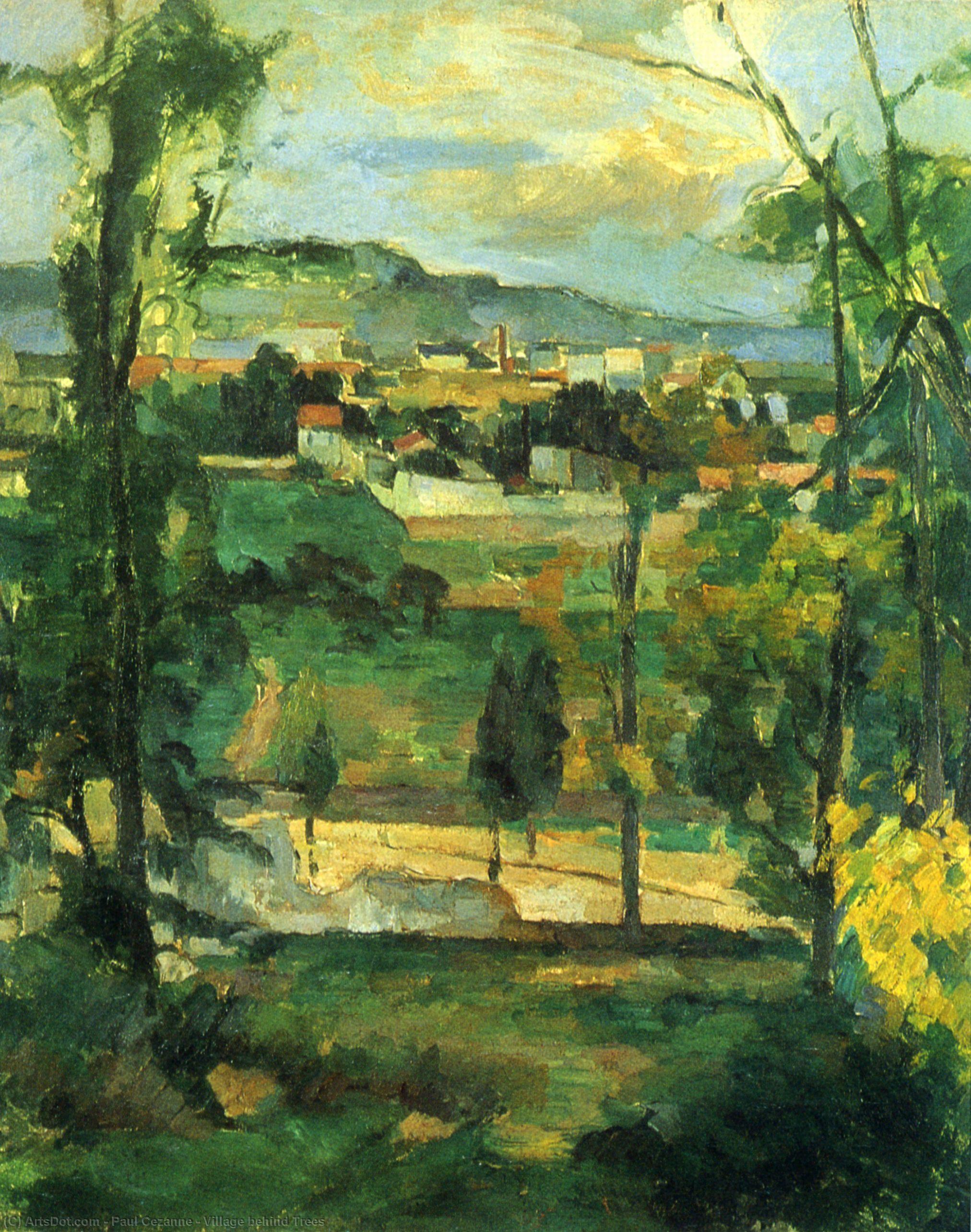 Wikoo.org - موسوعة الفنون الجميلة - اللوحة، العمل الفني Paul Cezanne - Village behind Trees