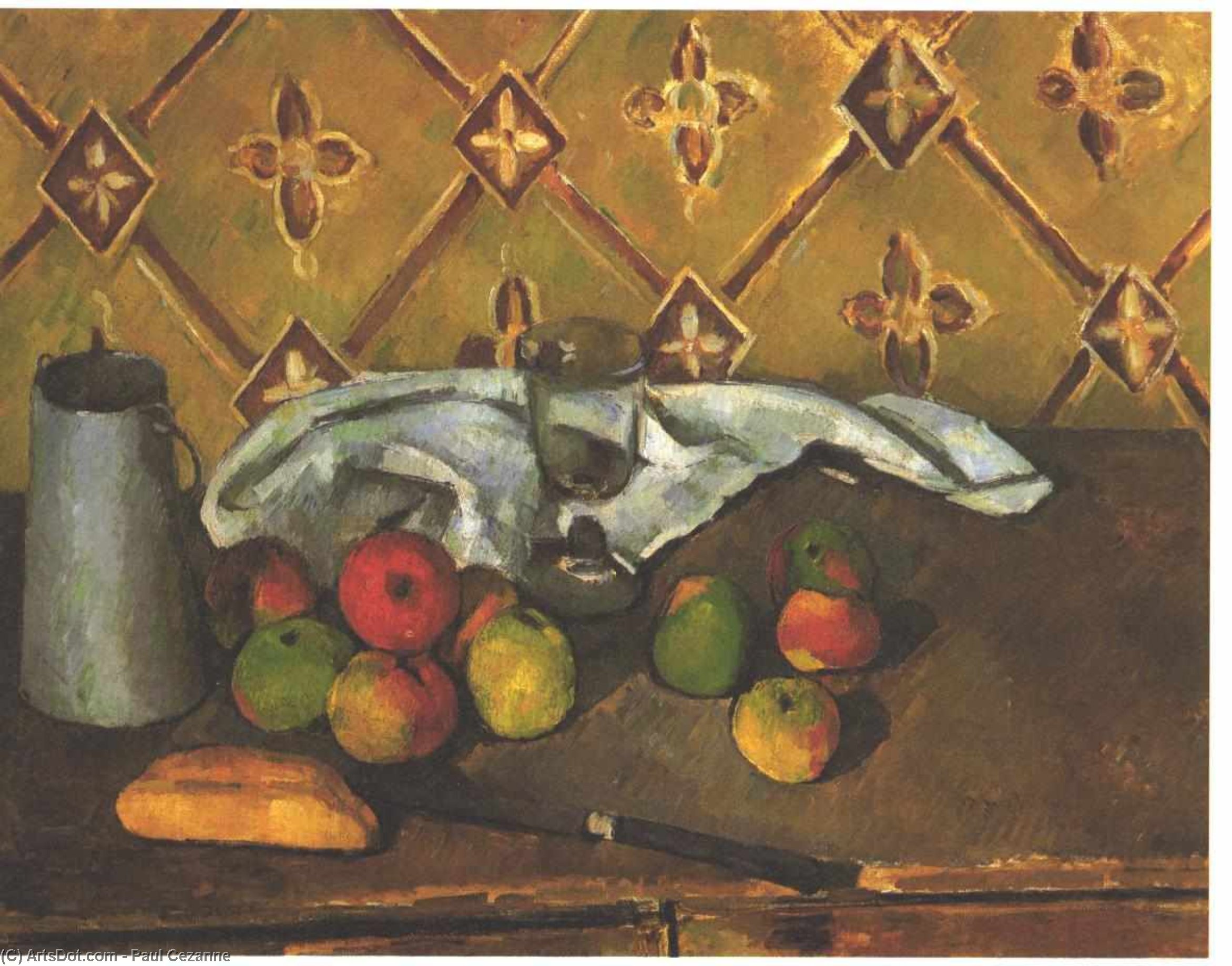 Wikioo.org - The Encyclopedia of Fine Arts - Painting, Artwork by Paul Cezanne - Still life with apples, servettes and a milkcan
