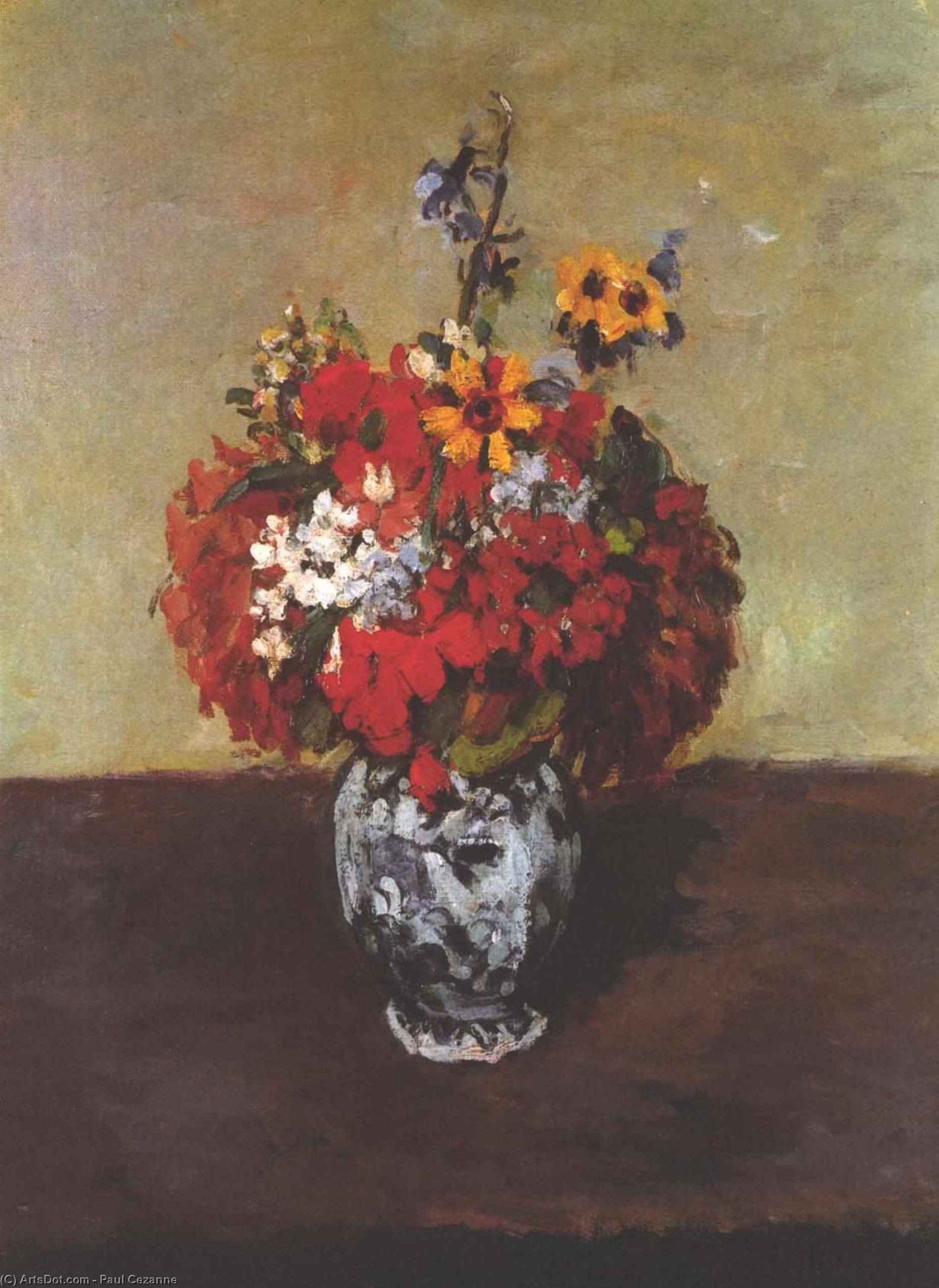 WikiOO.org - Enciklopedija dailės - Tapyba, meno kuriniai Paul Cezanne - Dahlias In A Delft Vase