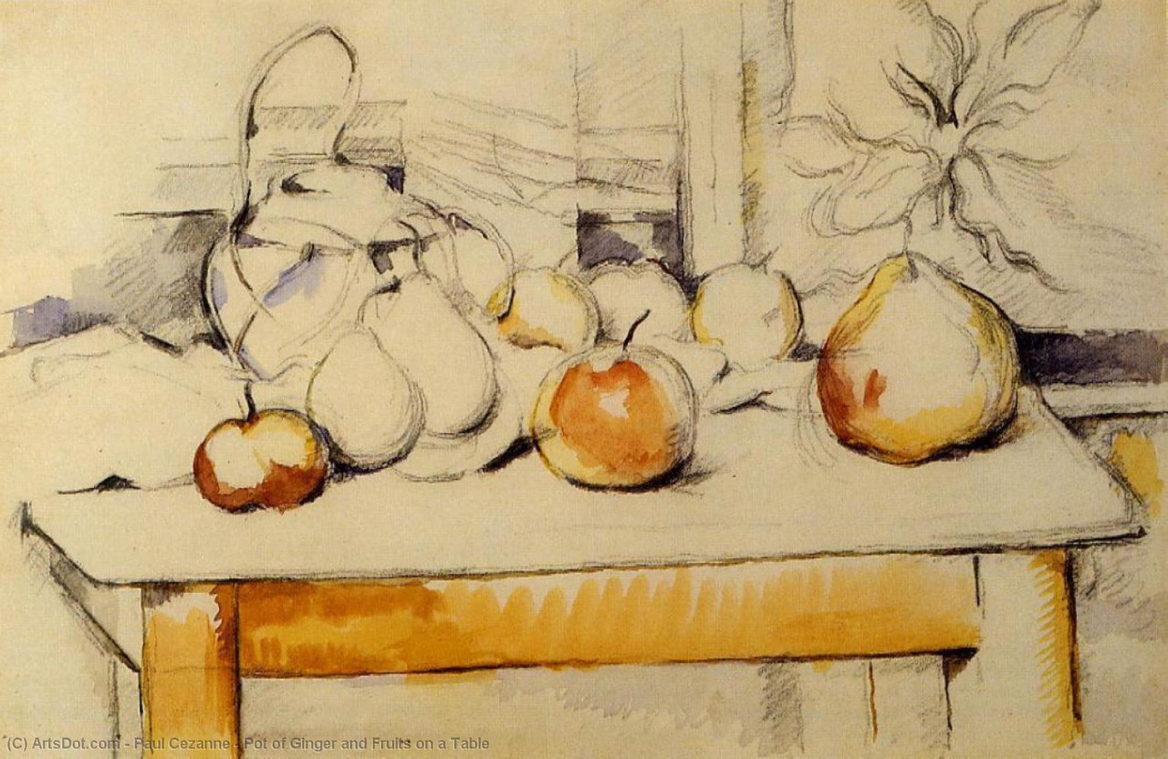 Wikioo.org – L'Enciclopedia delle Belle Arti - Pittura, Opere di Paul Cezanne - pentola d' zenzero  e le  frutte  su  Un  tavolo
