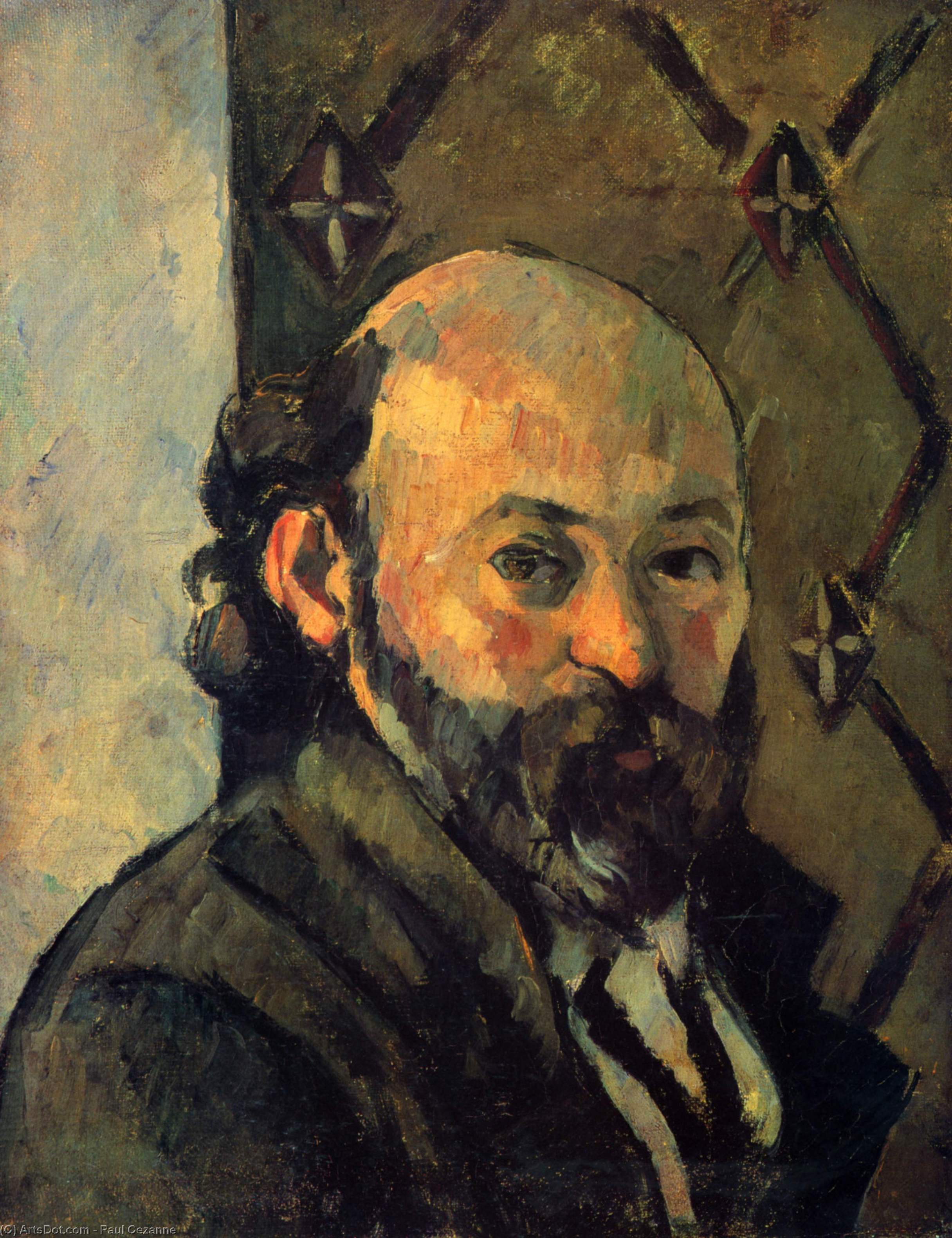 Wikioo.org - Die Enzyklopädie bildender Kunst - Malerei, Kunstwerk von Paul Cezanne - Self-portrait vor olive tapete