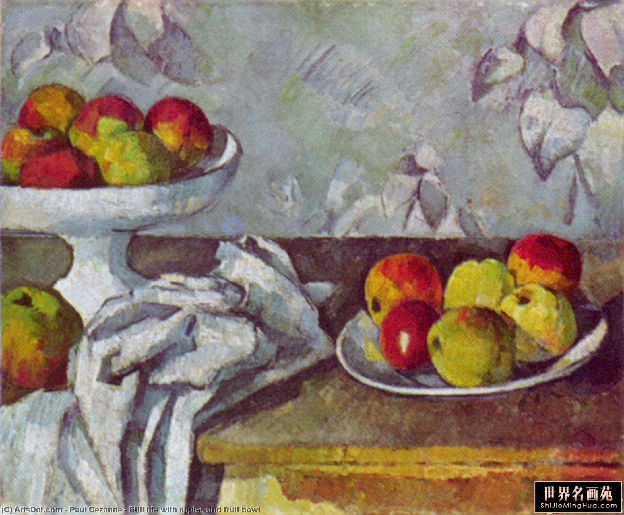 WikiOO.org - Enciclopedia of Fine Arts - Pictura, lucrări de artă Paul Cezanne - Still life with apples and fruit bowl