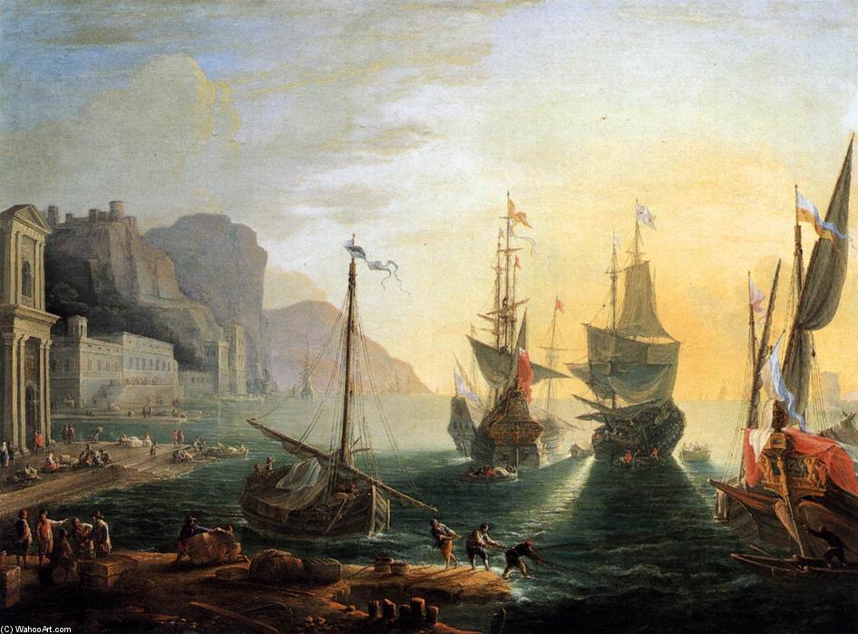 Wikioo.org - The Encyclopedia of Fine Arts - Painting, Artwork by Adrien Manglard - View of a Southern Port