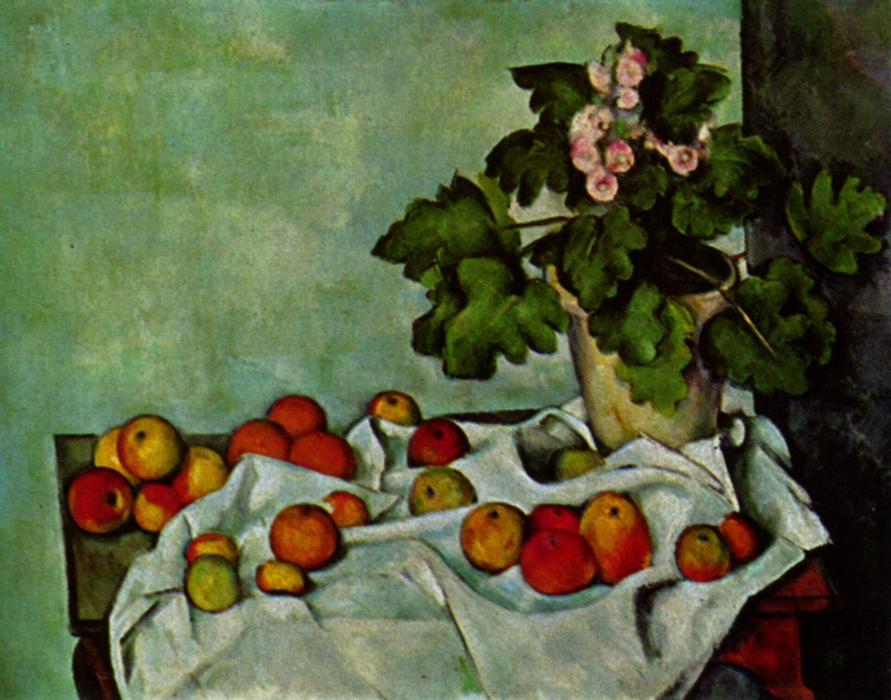 WikiOO.org - Güzel Sanatlar Ansiklopedisi - Resim, Resimler Paul Cezanne - Still life with fruit geraniums Stock