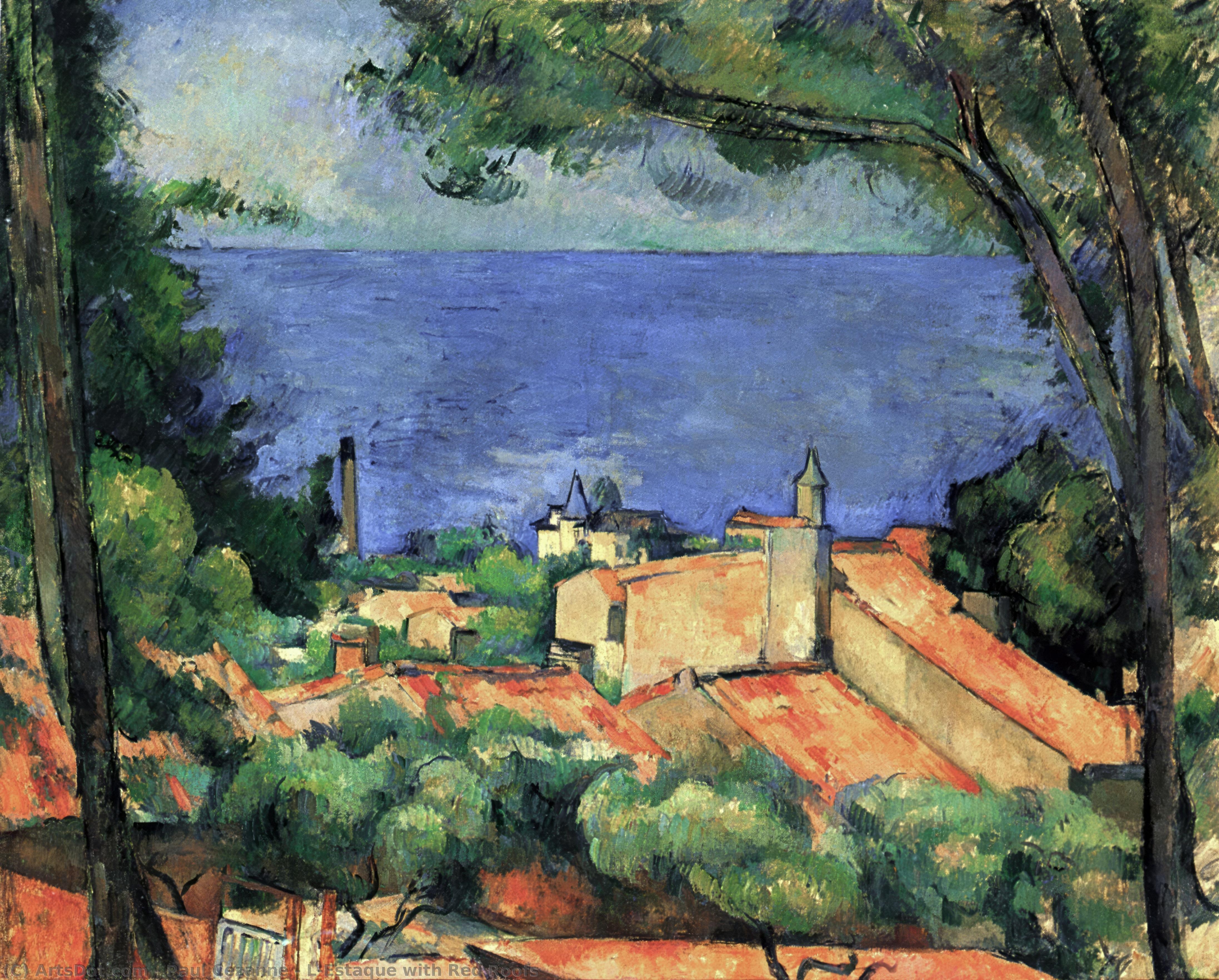 WikiOO.org - Encyclopedia of Fine Arts - Maalaus, taideteos Paul Cezanne - L'Estaque with Red Roofs