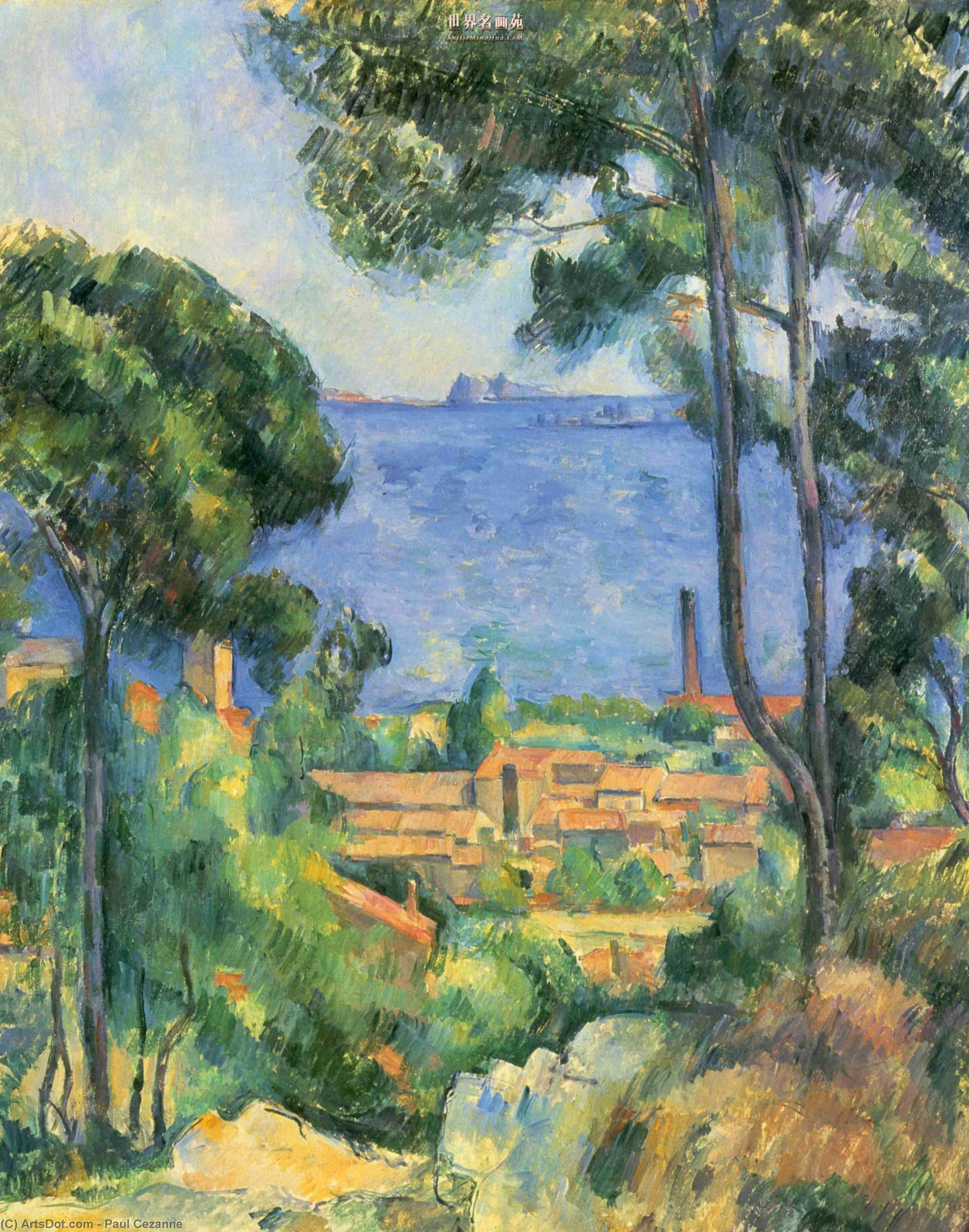 WikiOO.org – 美術百科全書 - 繪畫，作品 Paul Cezanne -  查看 L'Estaque 和城堡 d'If
