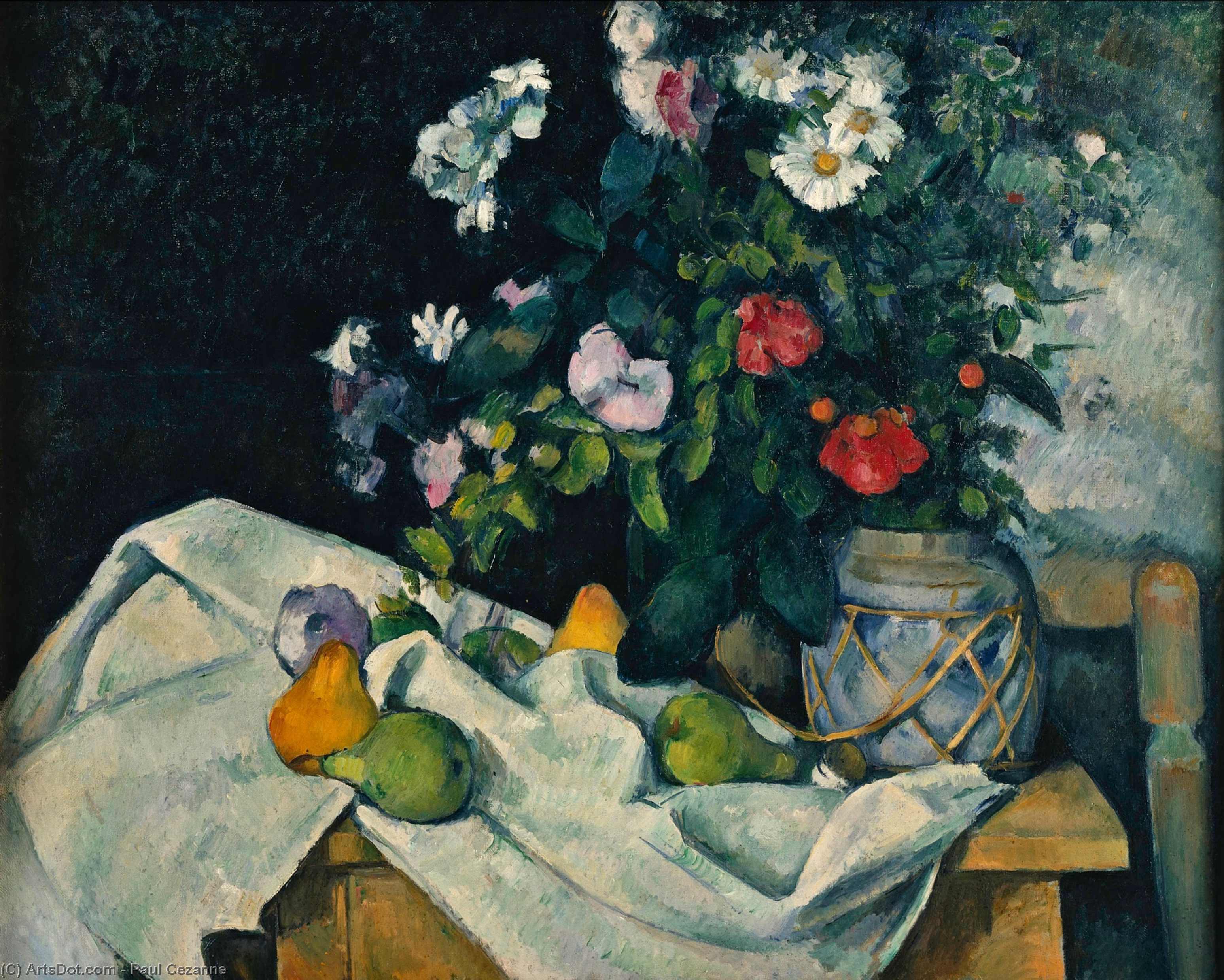 WikiOO.org - Encyclopedia of Fine Arts - Schilderen, Artwork Paul Cezanne - Still Life with Flowers and Fruit