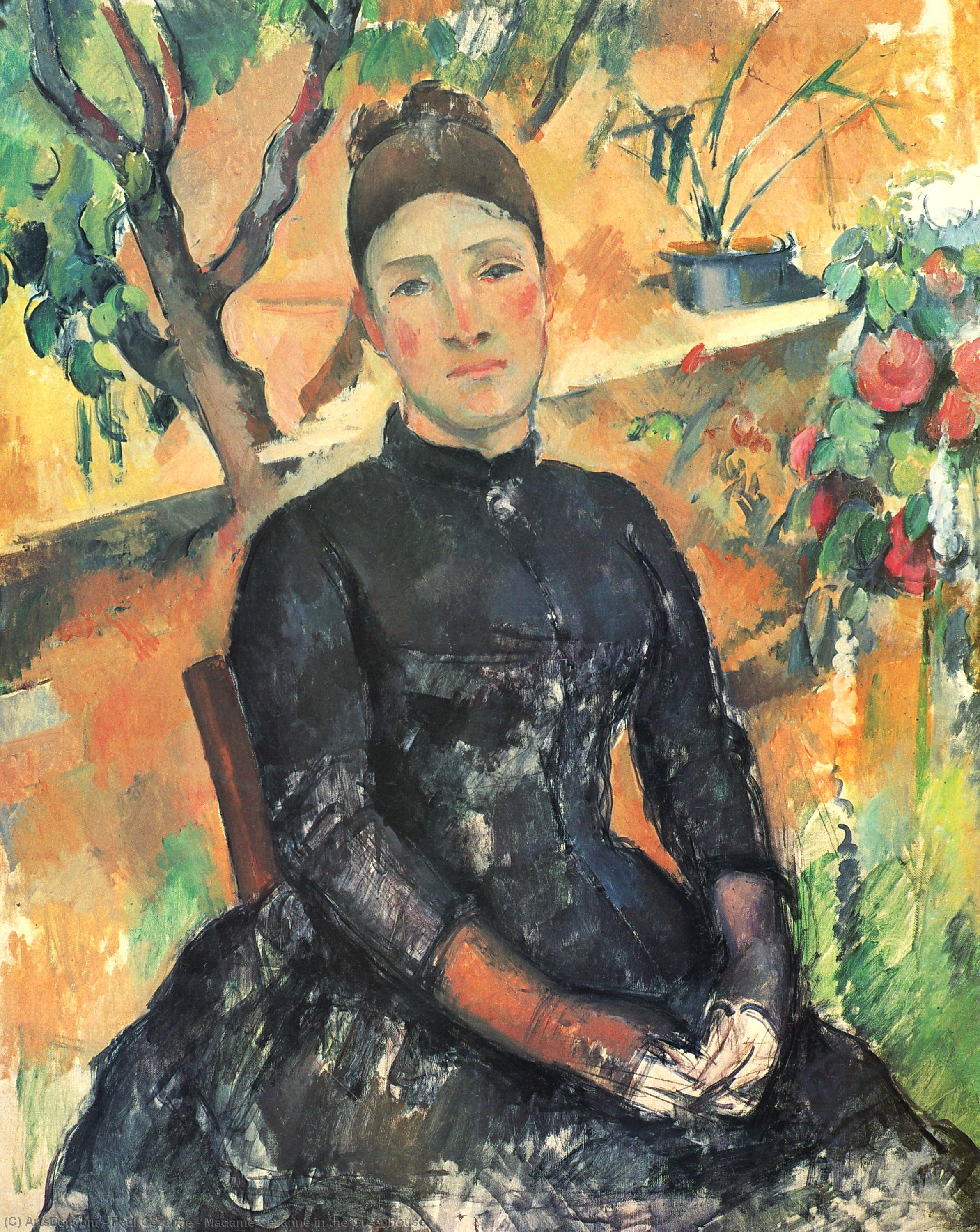 WikiOO.org - Encyclopedia of Fine Arts - Målning, konstverk Paul Cezanne - Madame Cezanne in the Greenhouse
