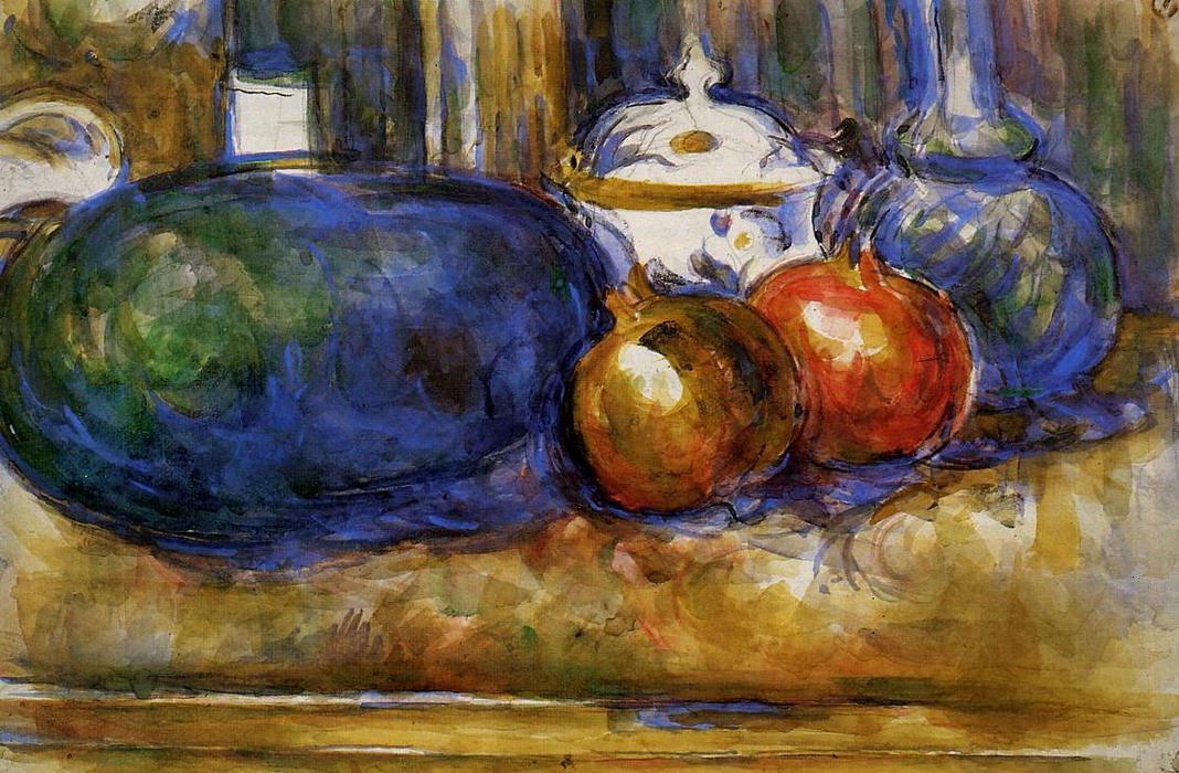 WikiOO.org - Encyclopedia of Fine Arts - Maľba, Artwork Paul Cezanne - Still Life with Watermelon and Pemegranates