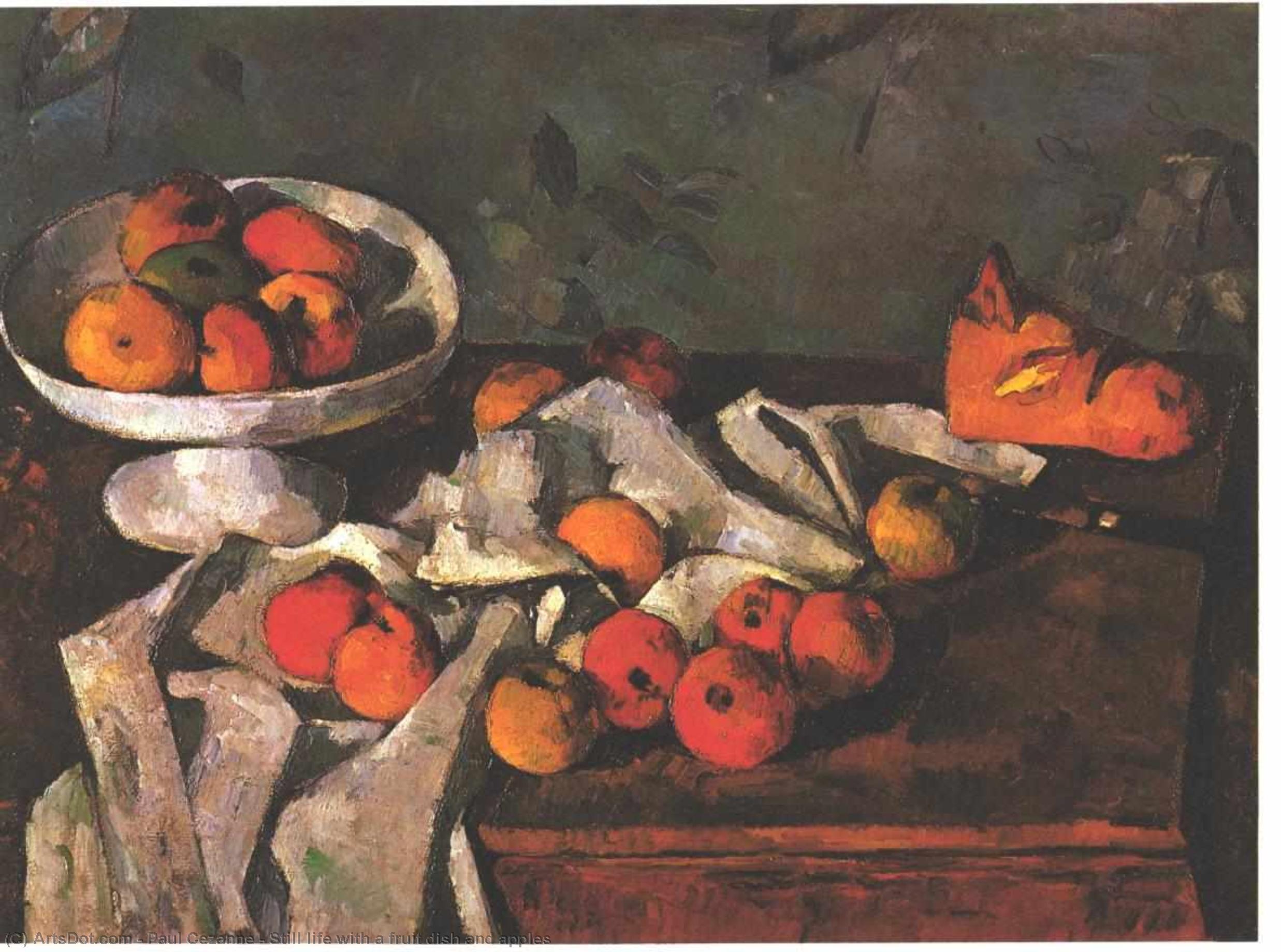 Wikioo.org - The Encyclopedia of Fine Arts - Painting, Artwork by Paul Cezanne - Still life with a fruit dish and apples