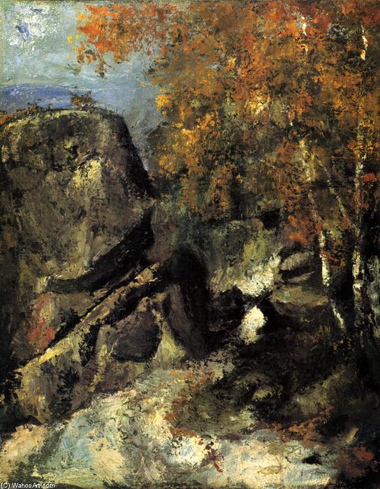 WikiOO.org – 美術百科全書 - 繪畫，作品 Paul Cezanne - 岩石 在  的  森林  的  枫丹白露