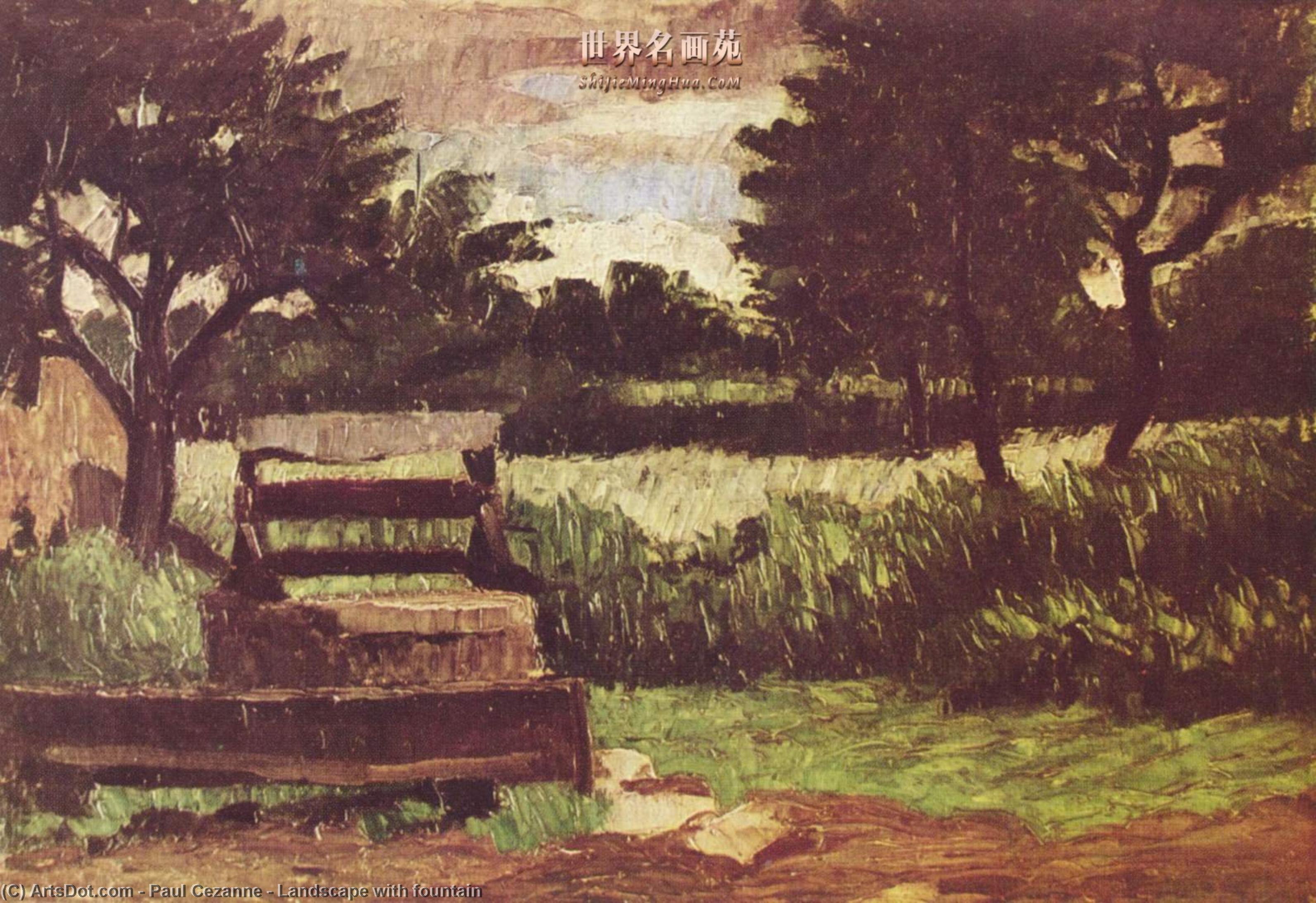 Wikoo.org - موسوعة الفنون الجميلة - اللوحة، العمل الفني Paul Cezanne - Landscape with fountain
