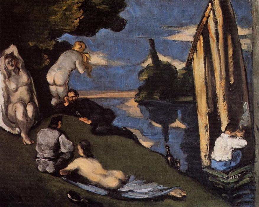 Wikoo.org - موسوعة الفنون الجميلة - اللوحة، العمل الفني Paul Cezanne - Pastoral, or Idyll