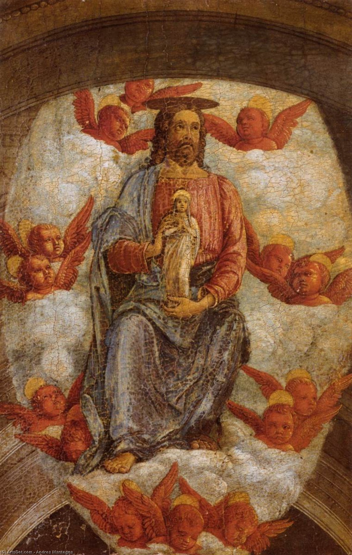 Wikioo.org - The Encyclopedia of Fine Arts - Painting, Artwork by Andrea Mantegna - Christ Welcoming the Virgin in Heaven