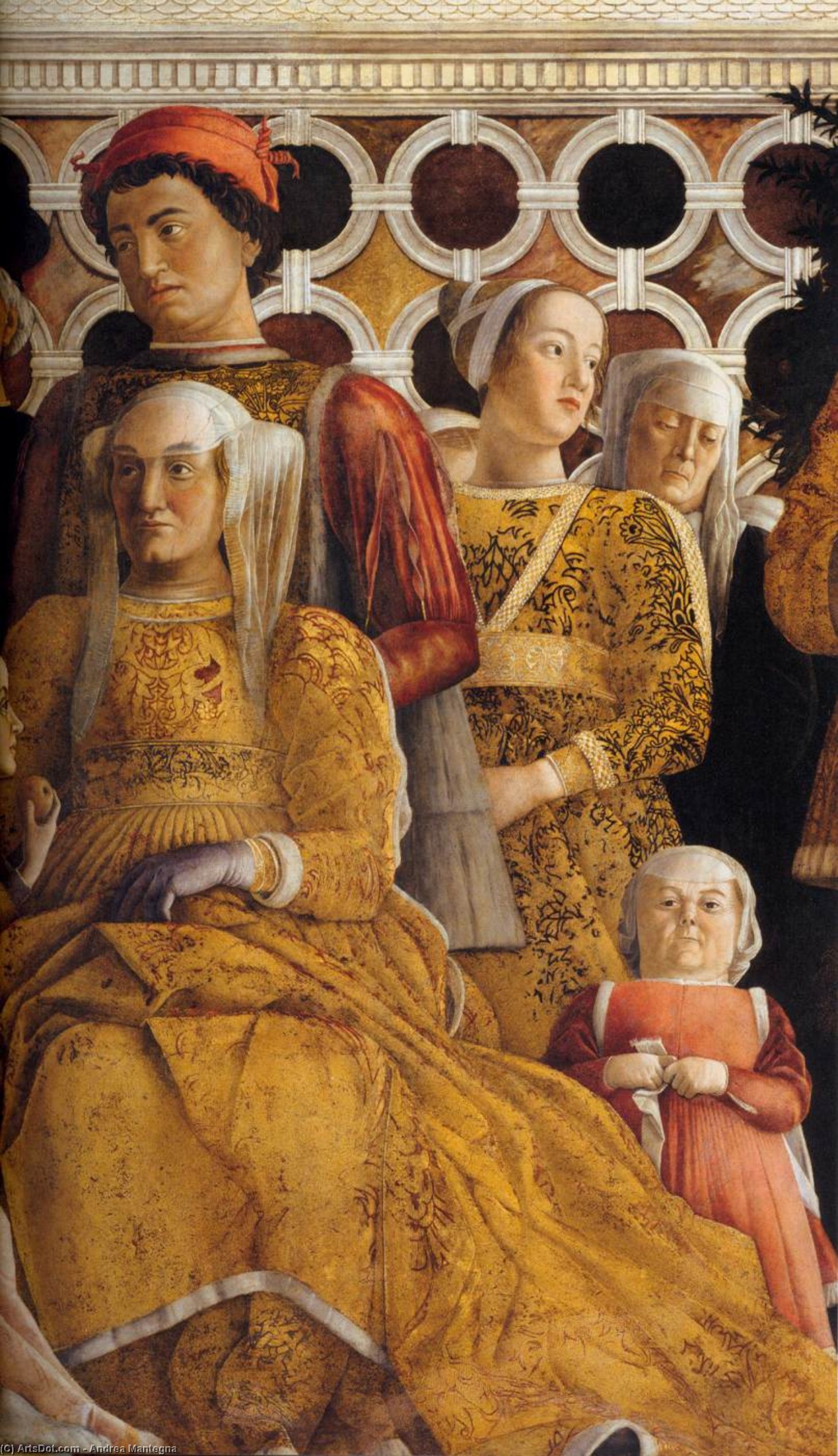 Wikioo.org – La Enciclopedia de las Bellas Artes - Pintura, Obras de arte de Andrea Mantegna - la corte de gonzaga ( detalle )
