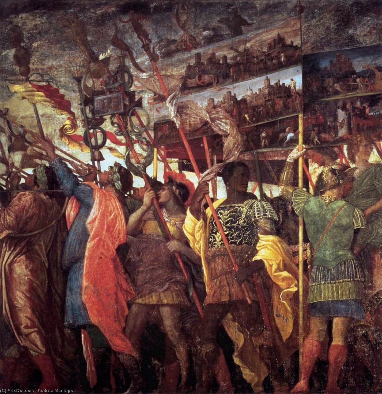 Wikioo.org - The Encyclopedia of Fine Arts - Painting, Artwork by Andrea Mantegna - The Triumphs of Caesar: Trumpeters and Standard-Bearer