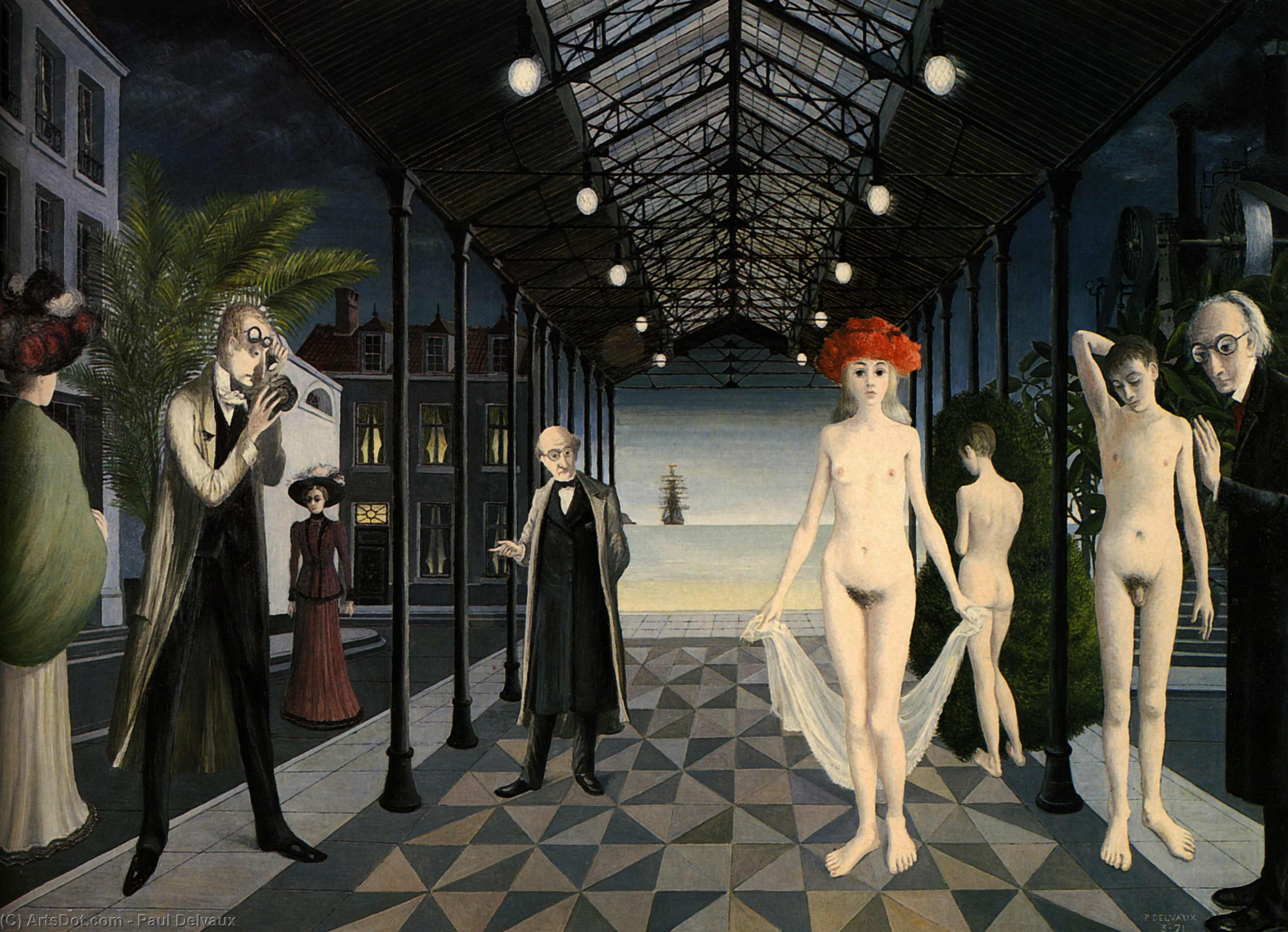 Wikioo.org - The Encyclopedia of Fine Arts - Painting, Artwork by Paul Delvaux - Tribute to Jules Verne