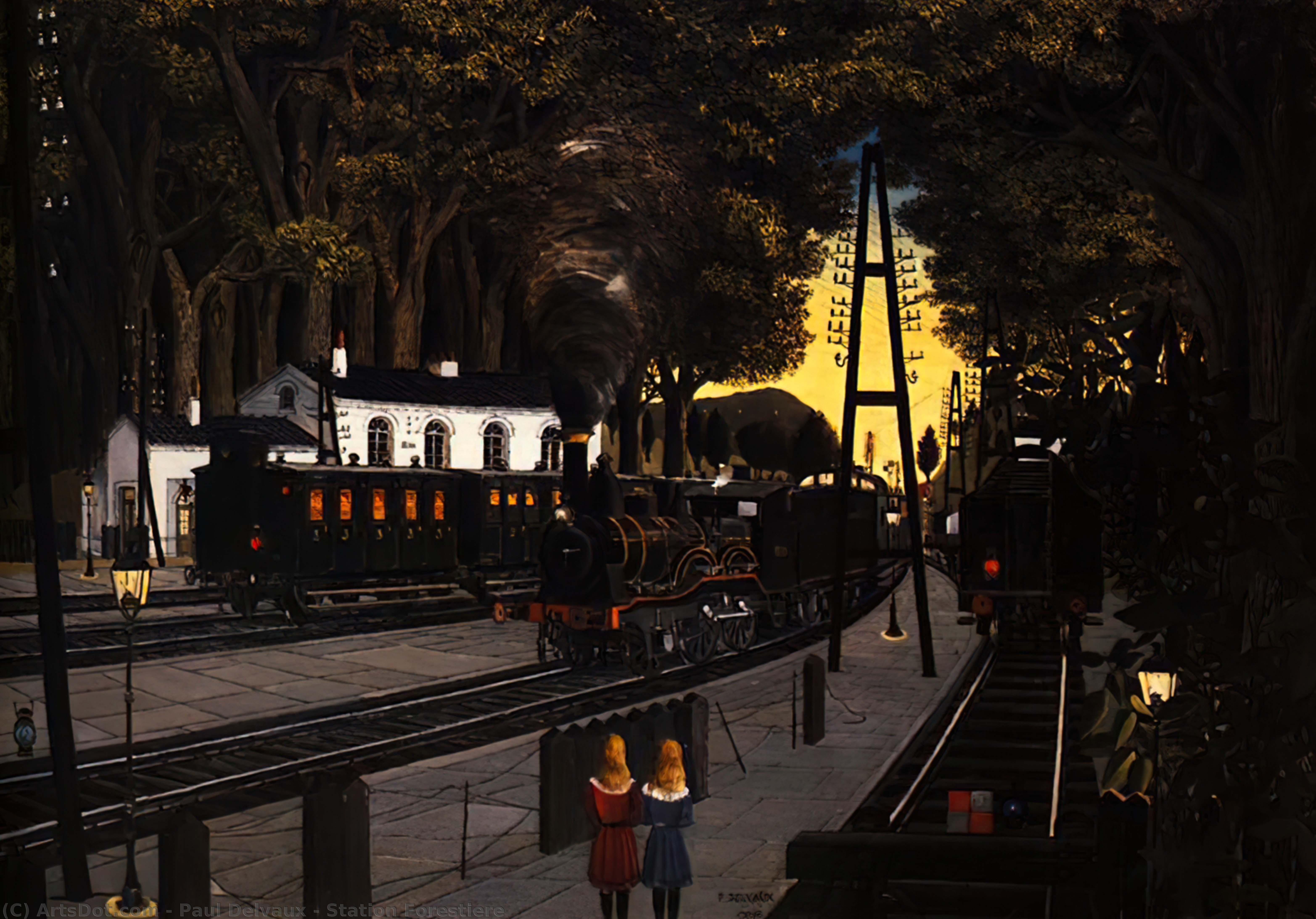 WikiOO.org - Encyclopedia of Fine Arts - Maalaus, taideteos Paul Delvaux - Station Forestiere