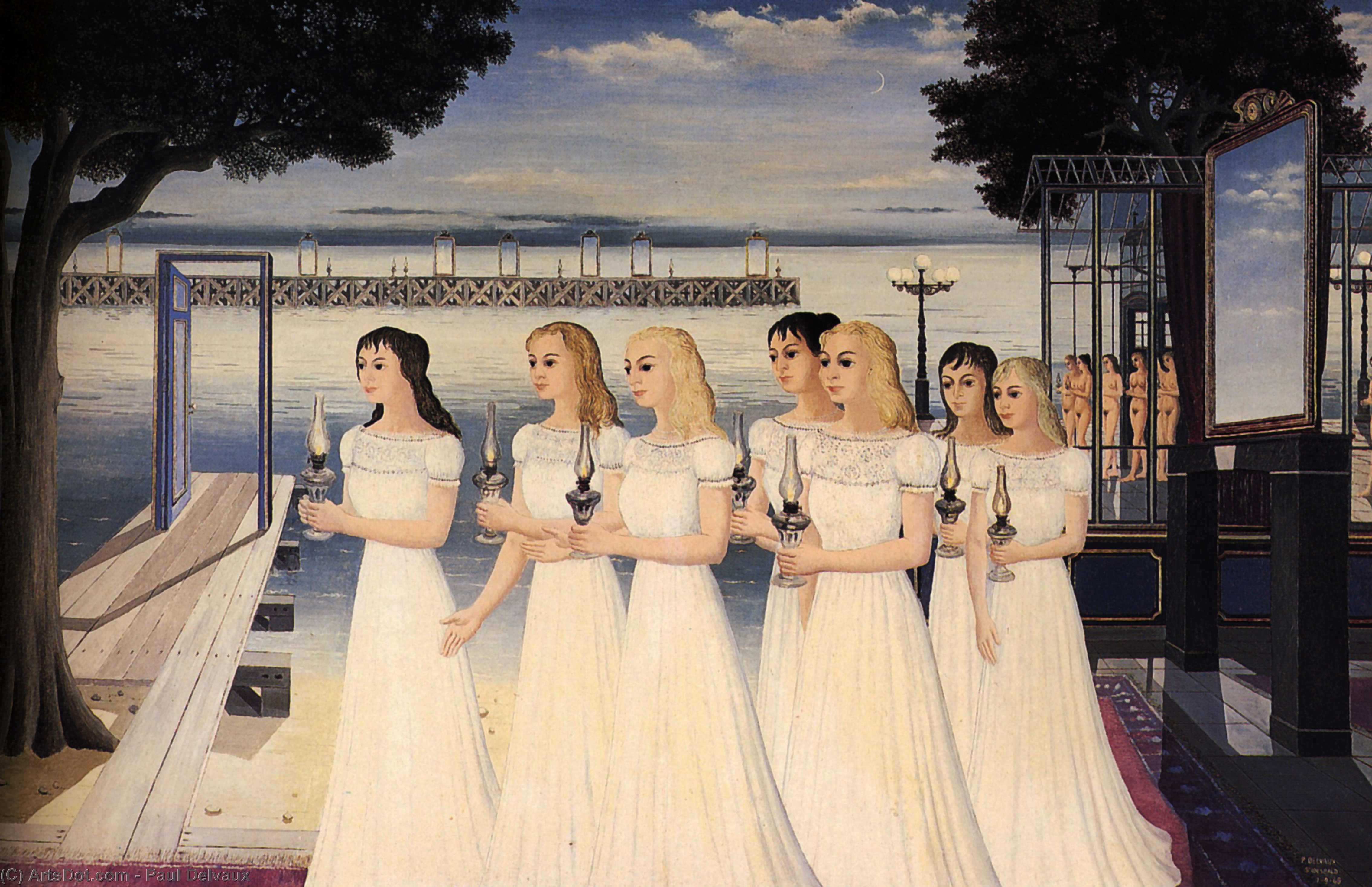 WikiOO.org - Enciclopédia das Belas Artes - Pintura, Arte por Paul Delvaux - The Wise Virgins