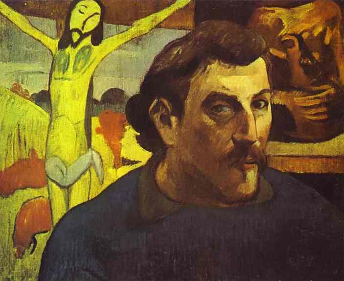 Wikioo.org – L'Enciclopedia delle Belle Arti - Pittura, Opere di Paul Gauguin - autoritratto con Antartico  giallo  cristo