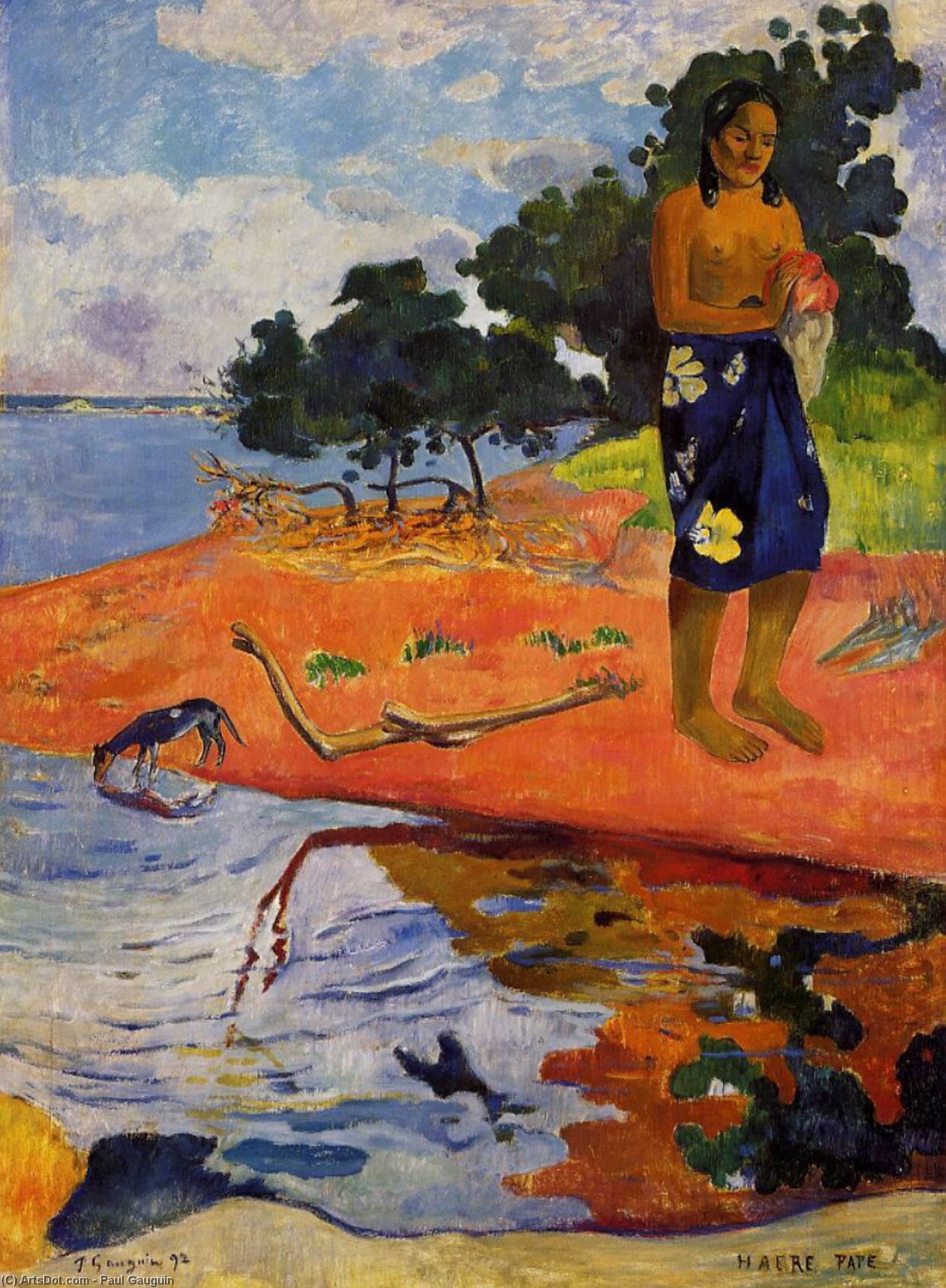 Wikioo.org - Encyklopedia Sztuk Pięknych - Malarstwo, Grafika Paul Gauguin - She goes down to the fresh water (Haere Pape)