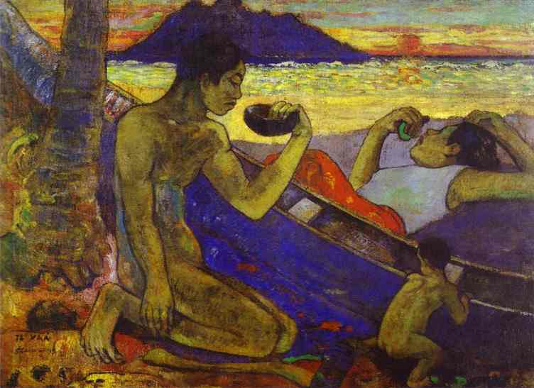 Wikioo.org - The Encyclopedia of Fine Arts - Painting, Artwork by Paul Gauguin - A Canoe (Tahitian Family),