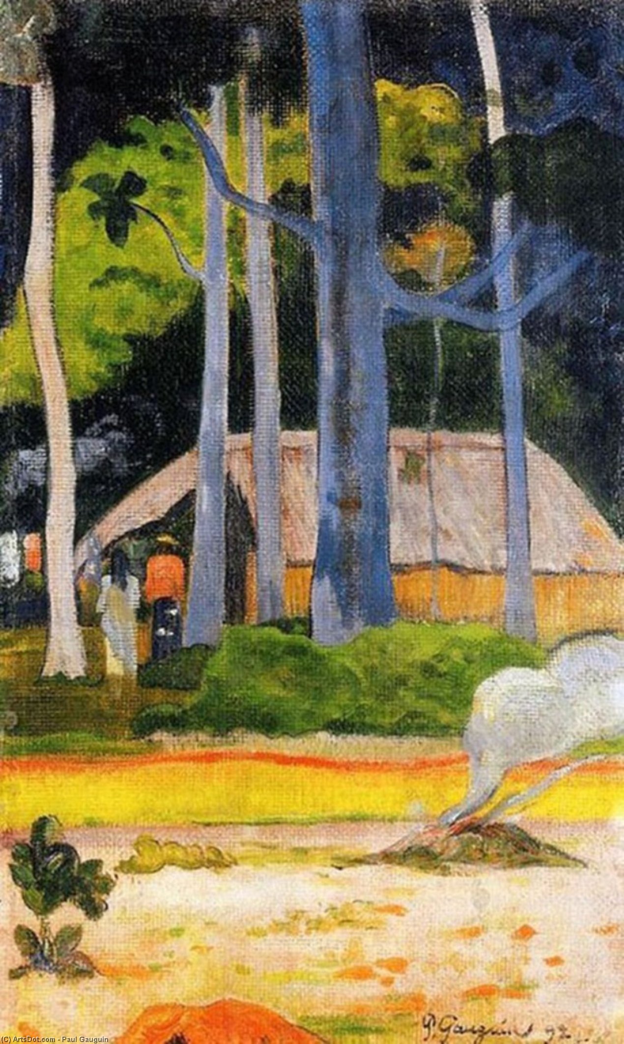 Wikoo.org - موسوعة الفنون الجميلة - اللوحة، العمل الفني Paul Gauguin - Cabin under the trees