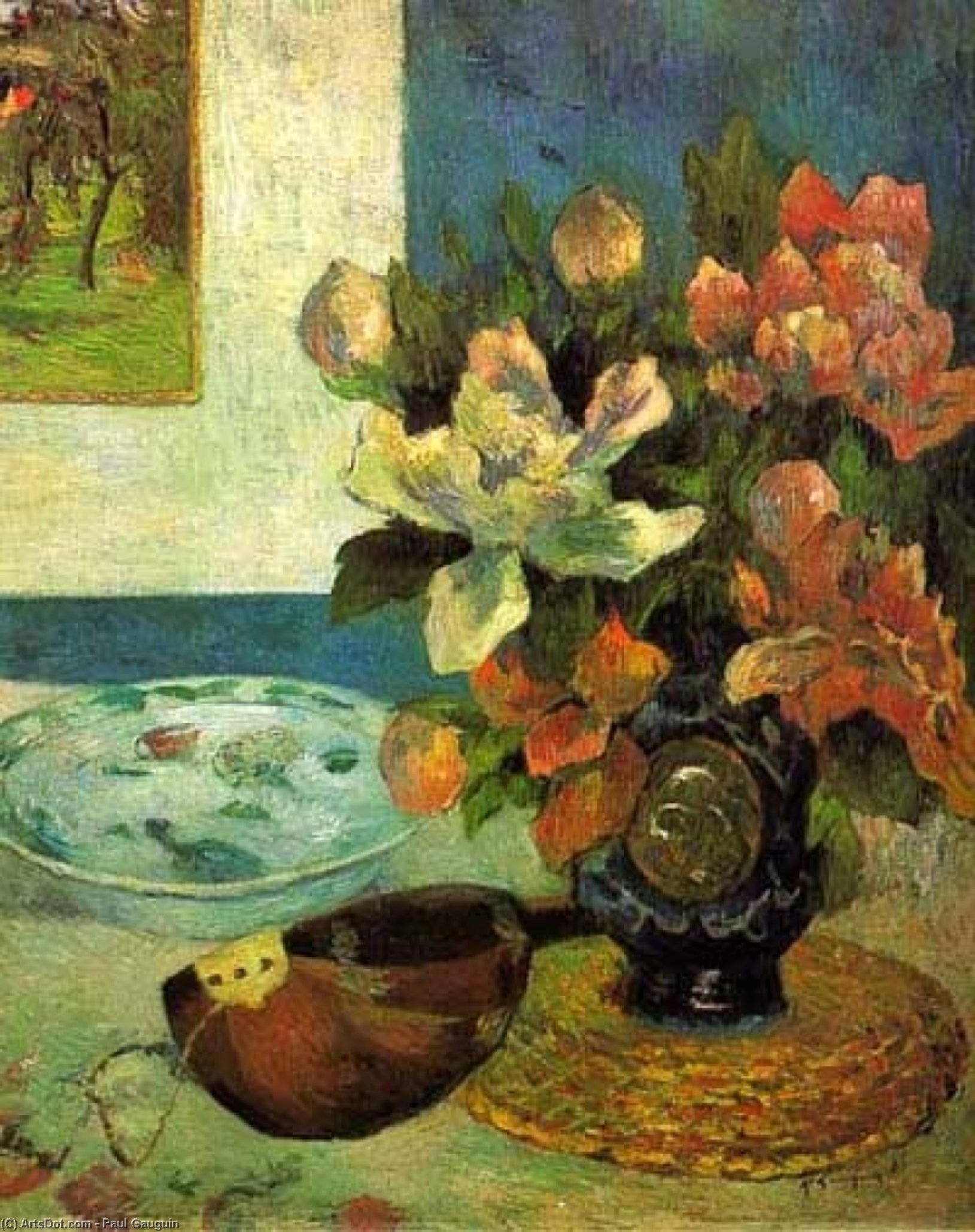 Wikoo.org - موسوعة الفنون الجميلة - اللوحة، العمل الفني Paul Gauguin - Still Life with a Mandolin
