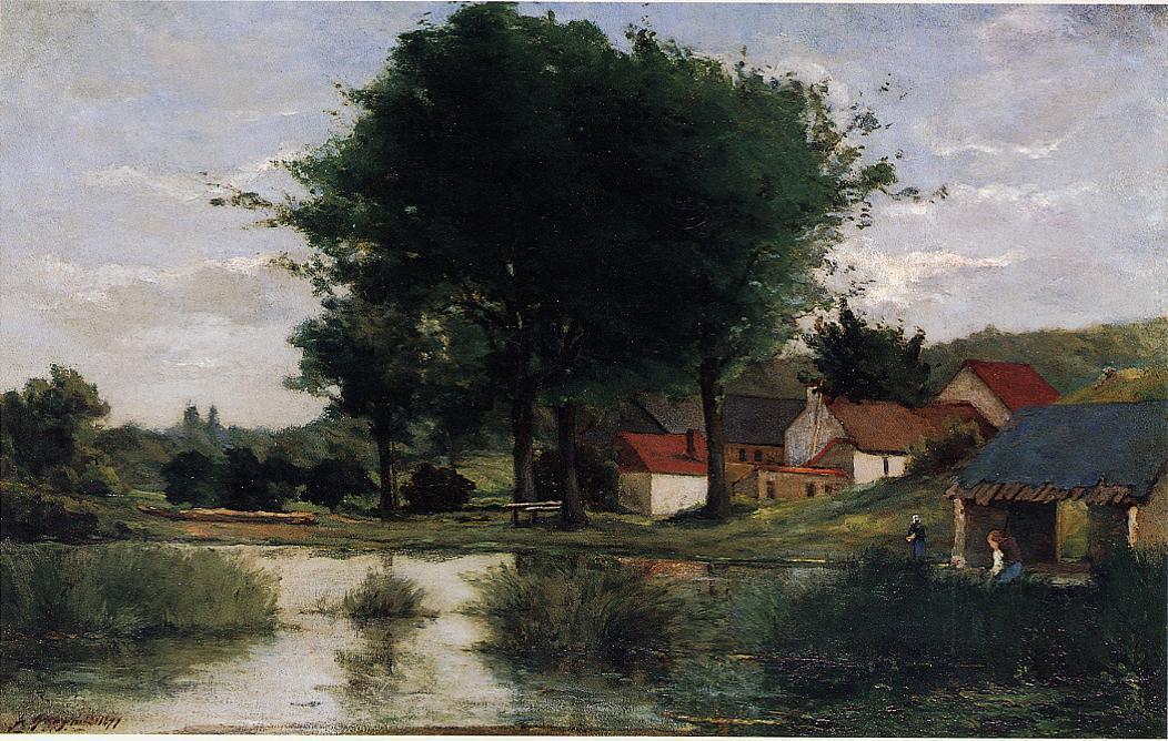WikiOO.org - 百科事典 - 絵画、アートワーク Paul Gauguin - 秋の風景 ファーム  と  池