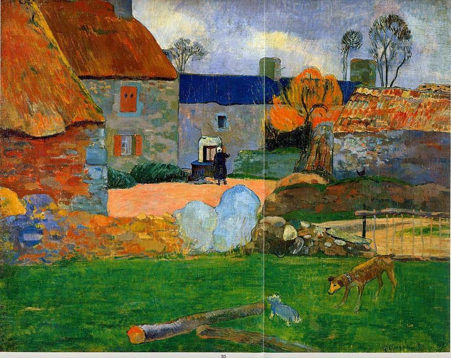 WikiOO.org - 百科事典 - 絵画、アートワーク Paul Gauguin - 青い屋根 ファーム  インチ  Poulduの