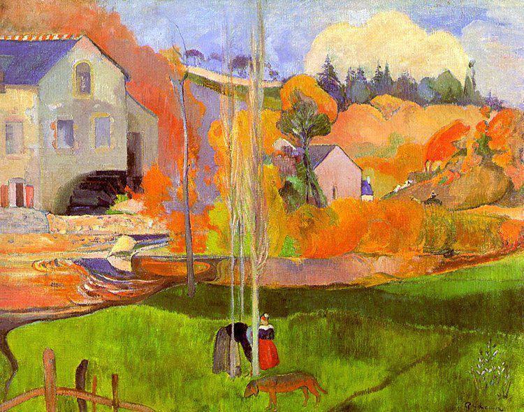 Wikoo.org - موسوعة الفنون الجميلة - اللوحة، العمل الفني Paul Gauguin - A breton landscape. David's mill.