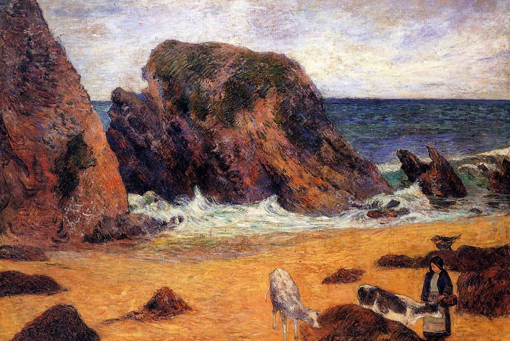 Wikioo.org - The Encyclopedia of Fine Arts - Painting, Artwork by Paul Gauguin - Cows on the Seashore
