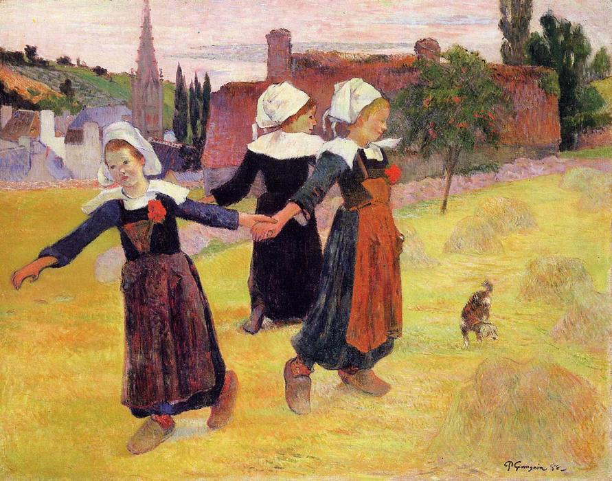Wikoo.org - موسوعة الفنون الجميلة - اللوحة، العمل الفني Paul Gauguin - Breton girls dancing