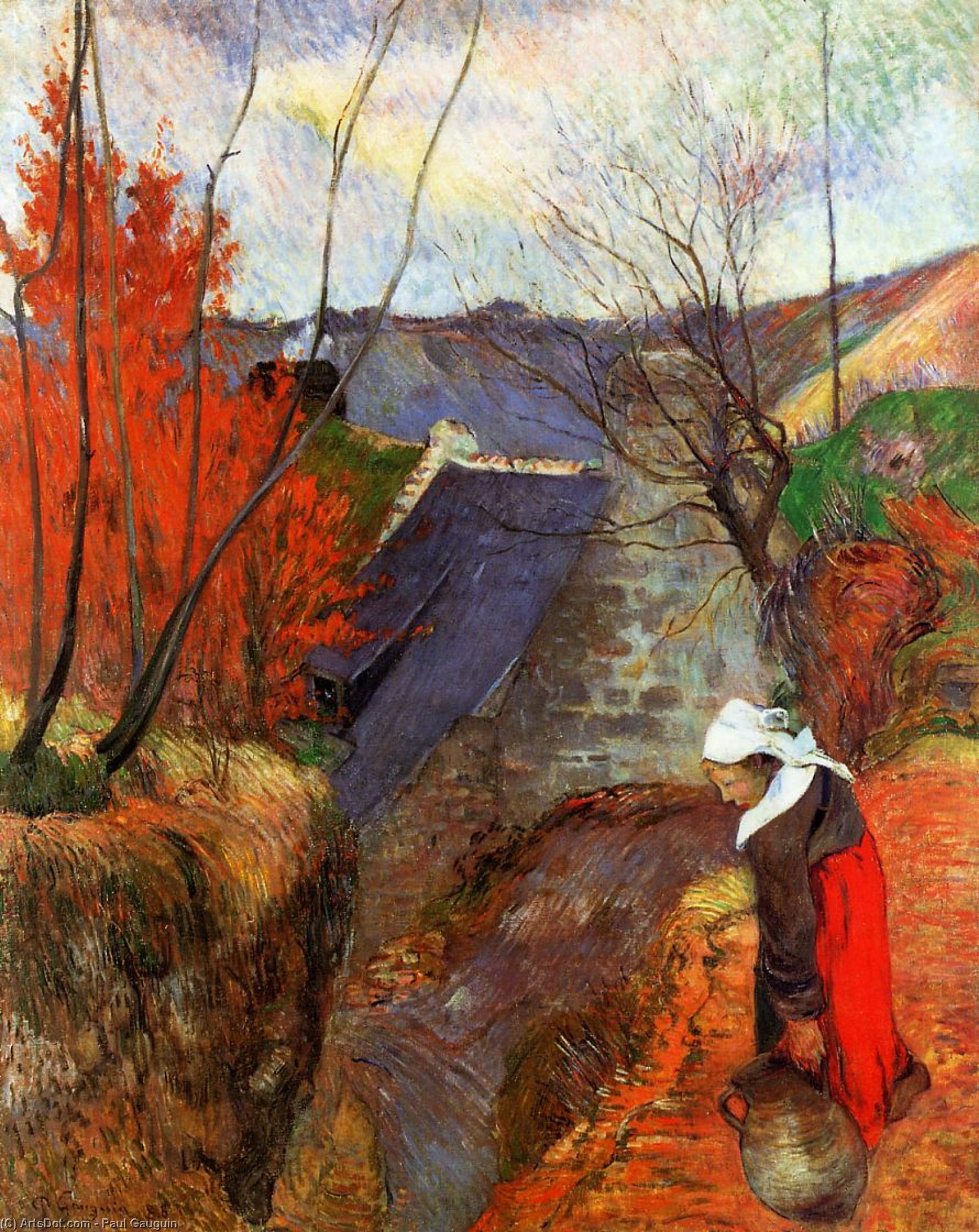 Wikioo.org - The Encyclopedia of Fine Arts - Painting, Artwork by Paul Gauguin - Breton Woman with a Pitcher