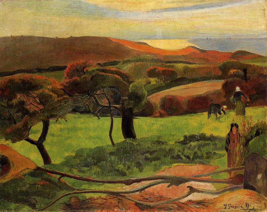 Wikoo.org - موسوعة الفنون الجميلة - اللوحة، العمل الفني Paul Gauguin - Breton Landscape - Fields by the Sea (Le Pouldu)