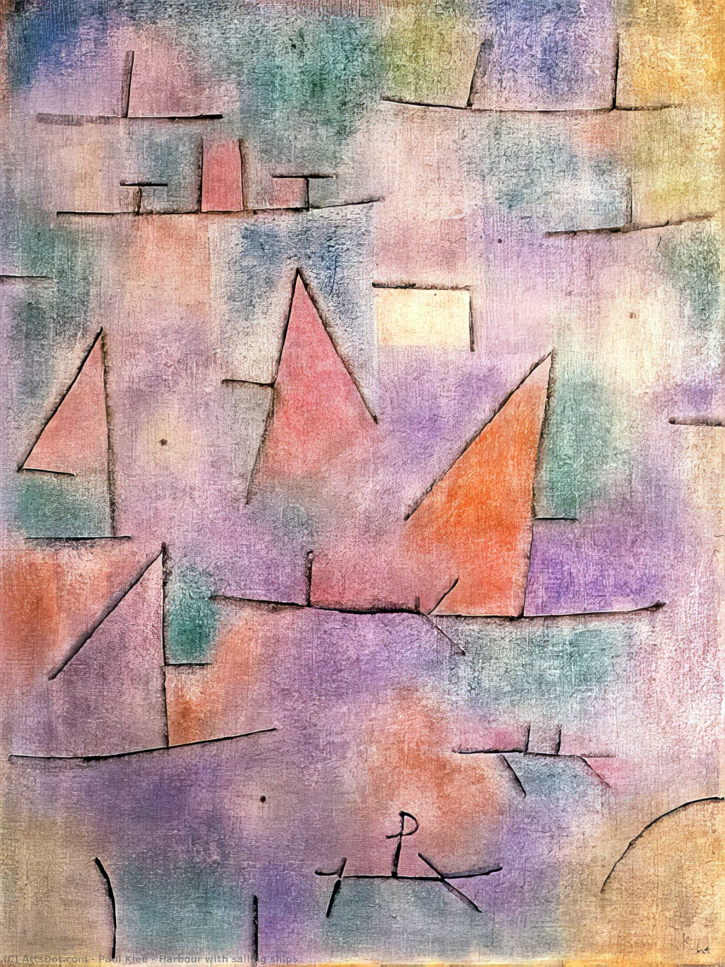 Wikoo.org - موسوعة الفنون الجميلة - اللوحة، العمل الفني Paul Klee - Harbour with sailing ships