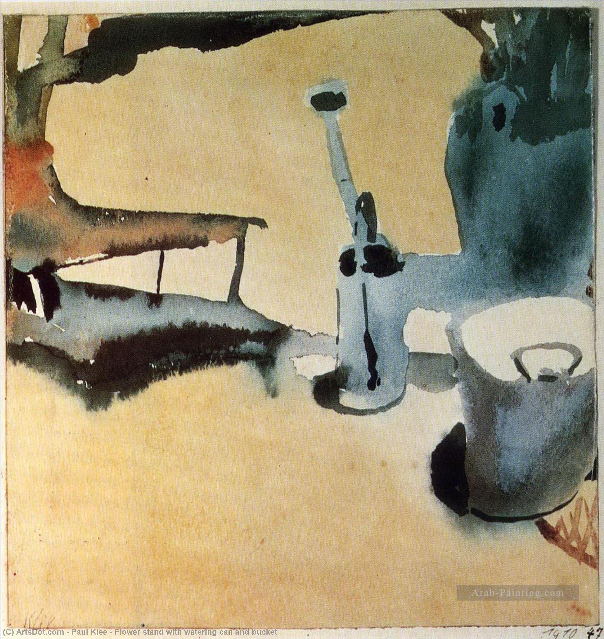 WikiOO.org - Enciklopedija dailės - Tapyba, meno kuriniai Paul Klee - Flower stand with watering can and bucket